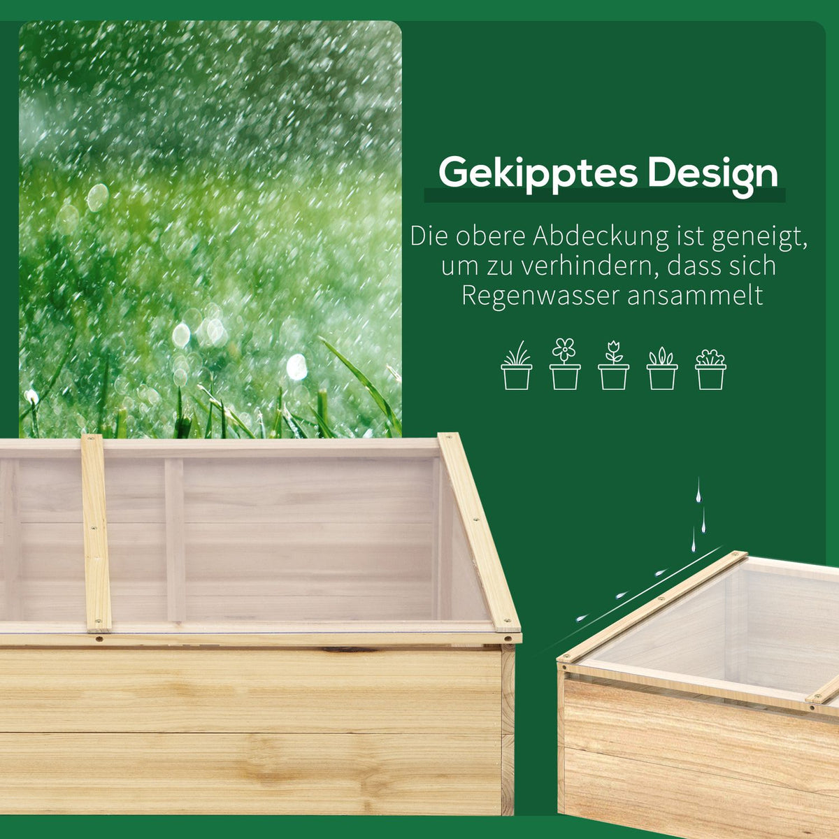Greenhouse Wooden Cold Frame Box, Greenhouse & Garden Plant Box System, 100X50X35 Cm, Natural, Fir, Pc Board