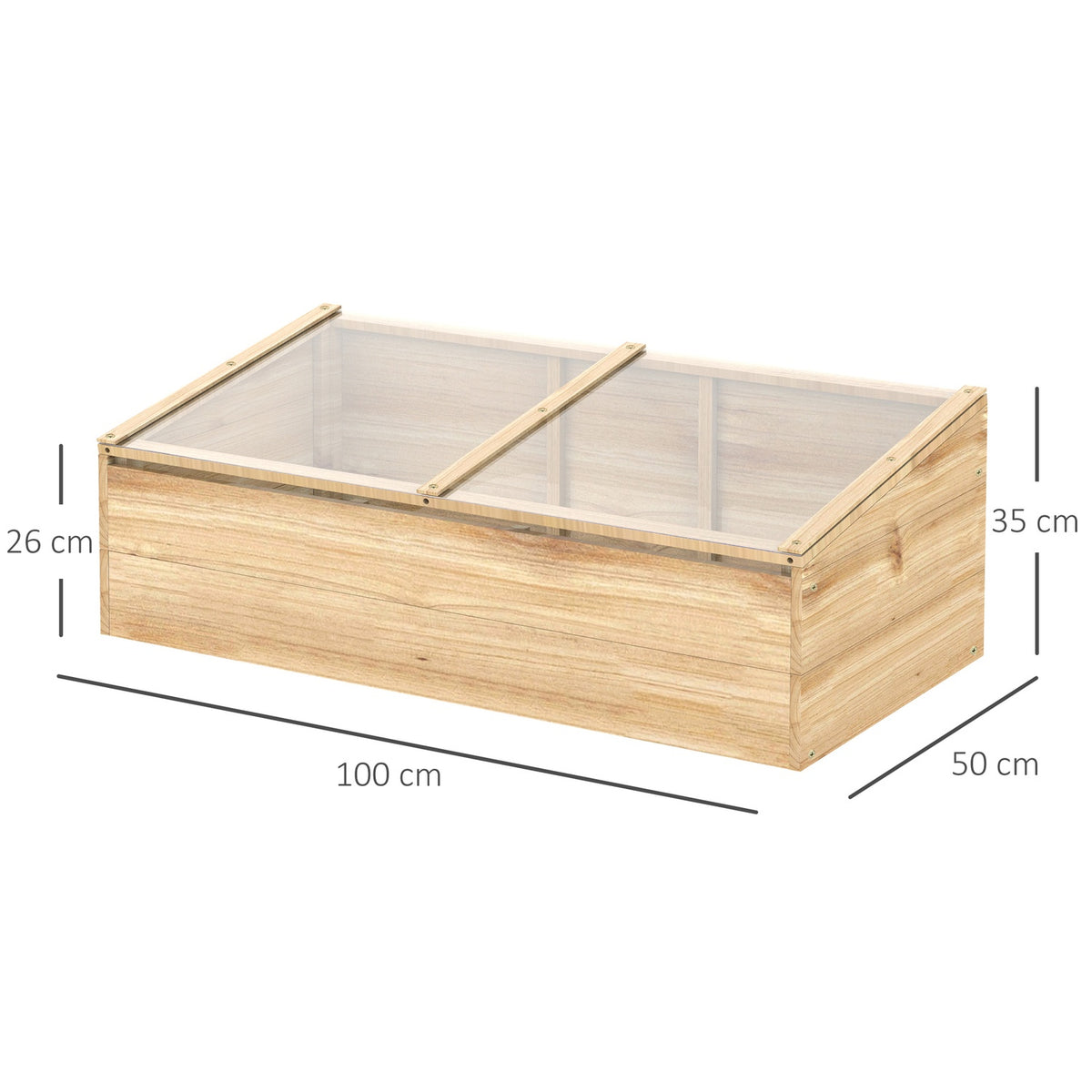 Greenhouse Wooden Cold Frame Box, Greenhouse & Garden Plant Box System, 100X50X35 Cm, Natural, Fir, Pc Board