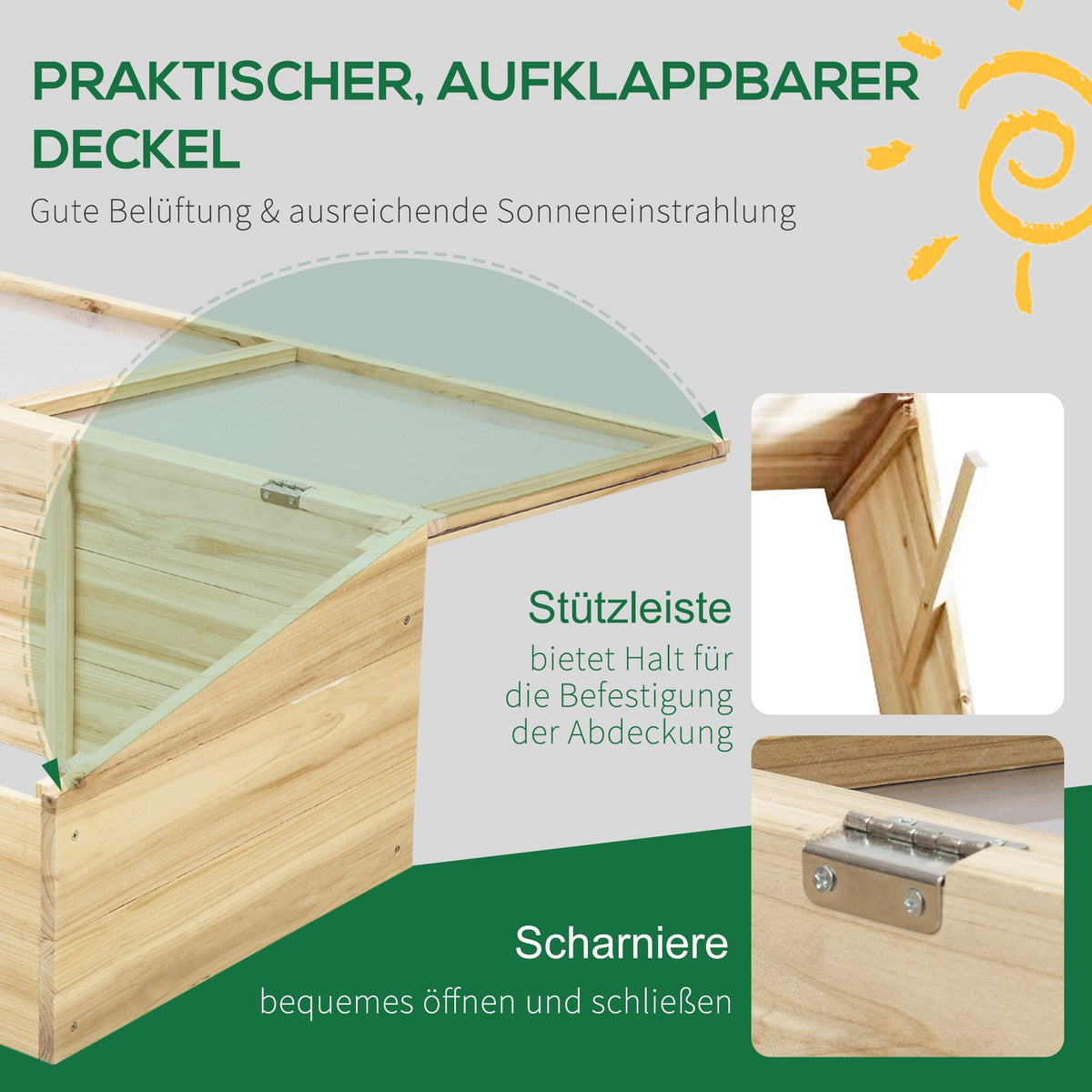Greenhouse Wooden Cold Frame Box, Greenhouse & Garden Plant Box System, 100X50X35 Cm, Natural, Fir, Pc Board