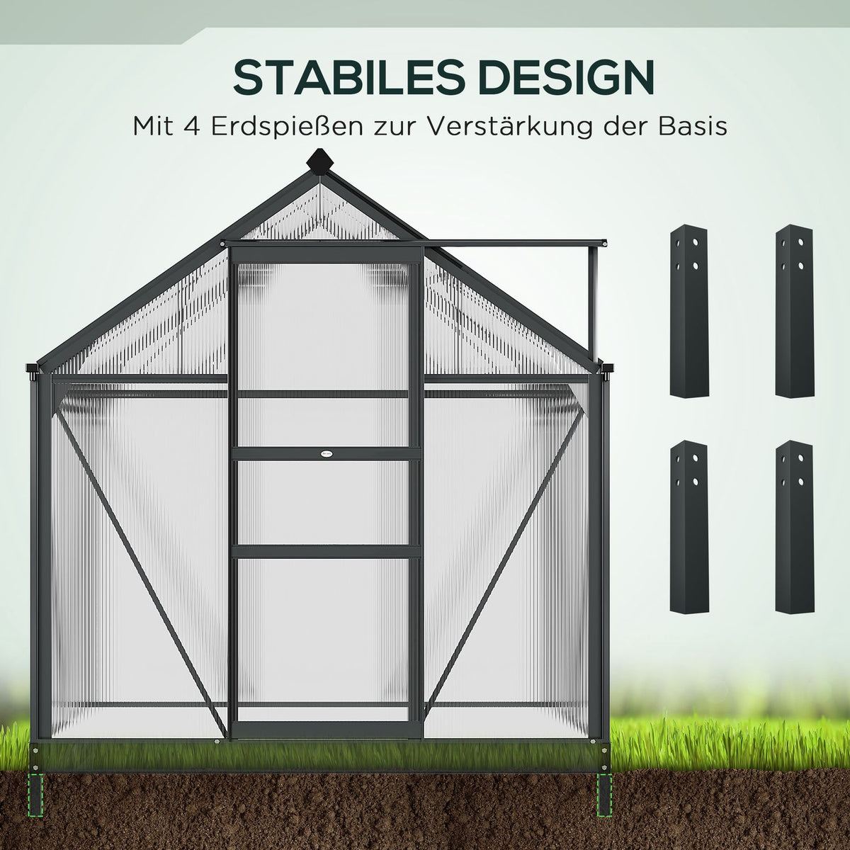 Greenhouse aluminum greenhouse 190 x 132 x 201 cm with skylight and door, walk-in plant house with foundation, weather-resistant, gray-transparent