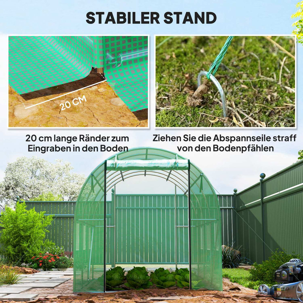 Greenhouse approx. 3 x 2 x 2 m film greenhouse with 6 windows, roller door, roll-up side walls, UV-resistant film tunnel, winterproof tomato house with ground anchor, green