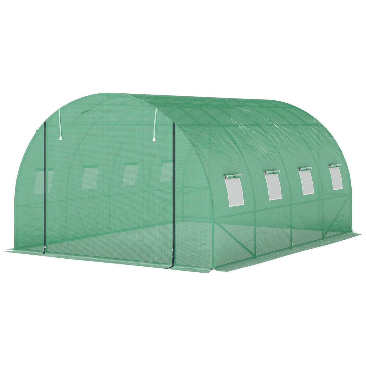 Greenhouse approx. 4 x 3 x 2 m film greenhouse with 8 windows, roller door, roll-up side walls, UV-resistant film tunnel, winterproof tomato house with ground anchor, green