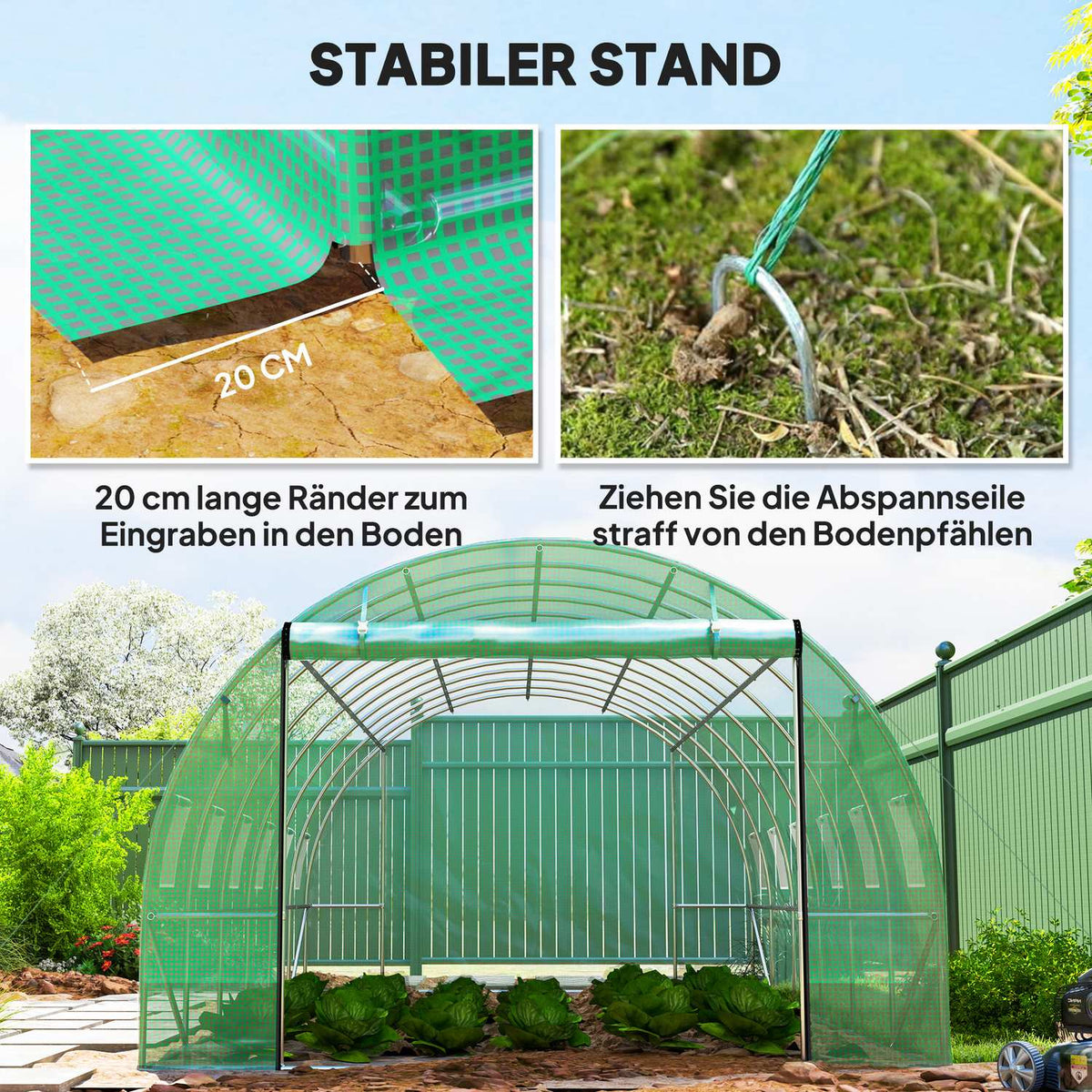 Greenhouse approx. 6 x 3 x 2 m film greenhouse with 12 windows, roller door, roll-up side walls, UV-resistant film tunnel, winterproof tomato house with ground anchor, green