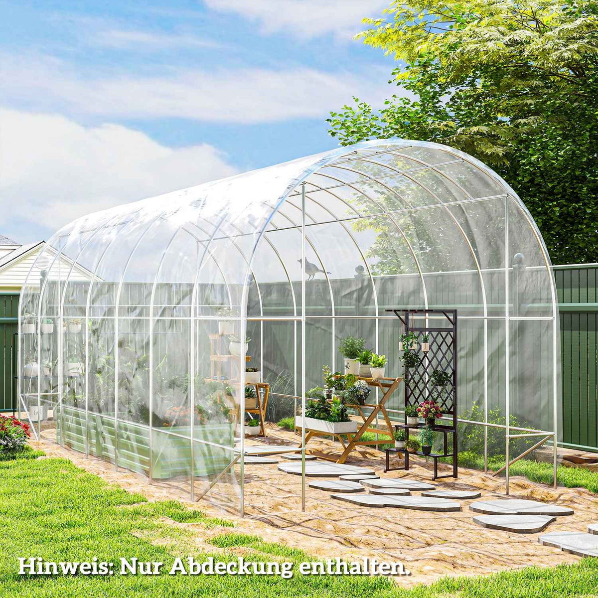 Greenhouse film 7x8 m waterproof garden film with UV protection, extra thick tear-resistant film made of plastic, tarpaulin for greenhouse polytunnel, tunnel film for outdoor use, transparent