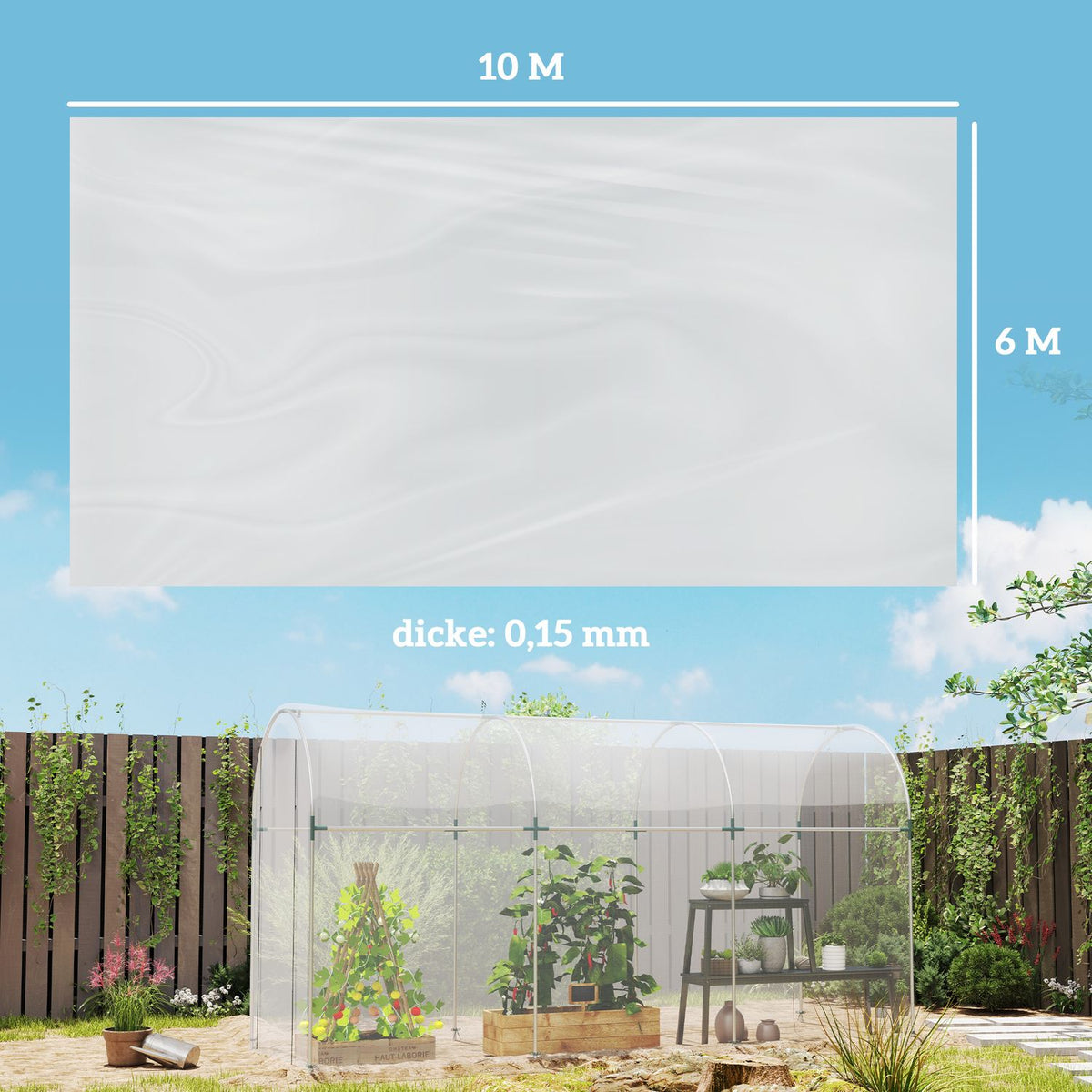 Greenhouse film 7x8 m waterproof garden film with UV protection, extra thick tear-resistant film made of plastic, tarpaulin for greenhouse polytunnel, tunnel film for outdoor use, transparent