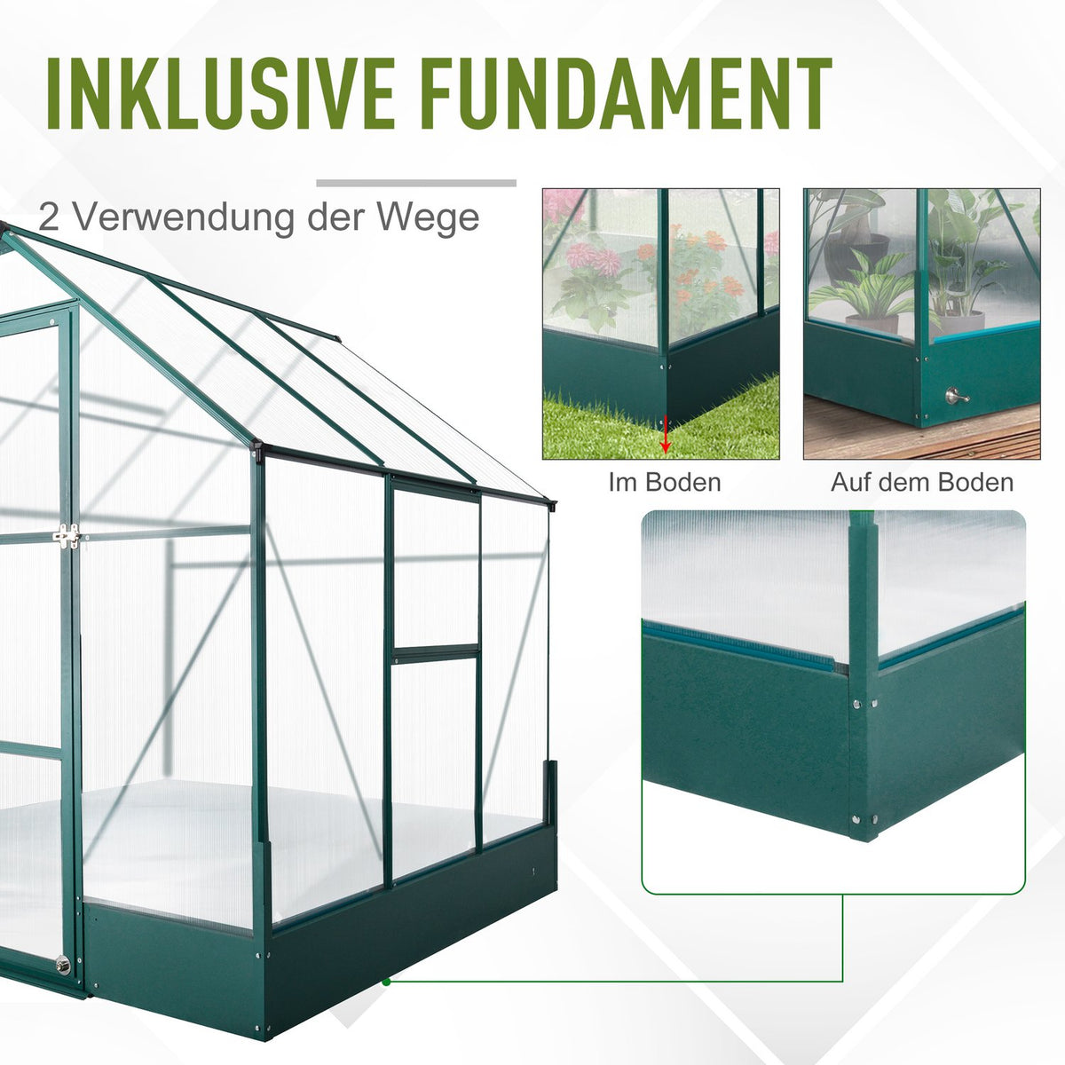 Greenhouse for the garden, versatile as a greenhouse, tomato house, cold frame and plant house, aluminum, transparent + green