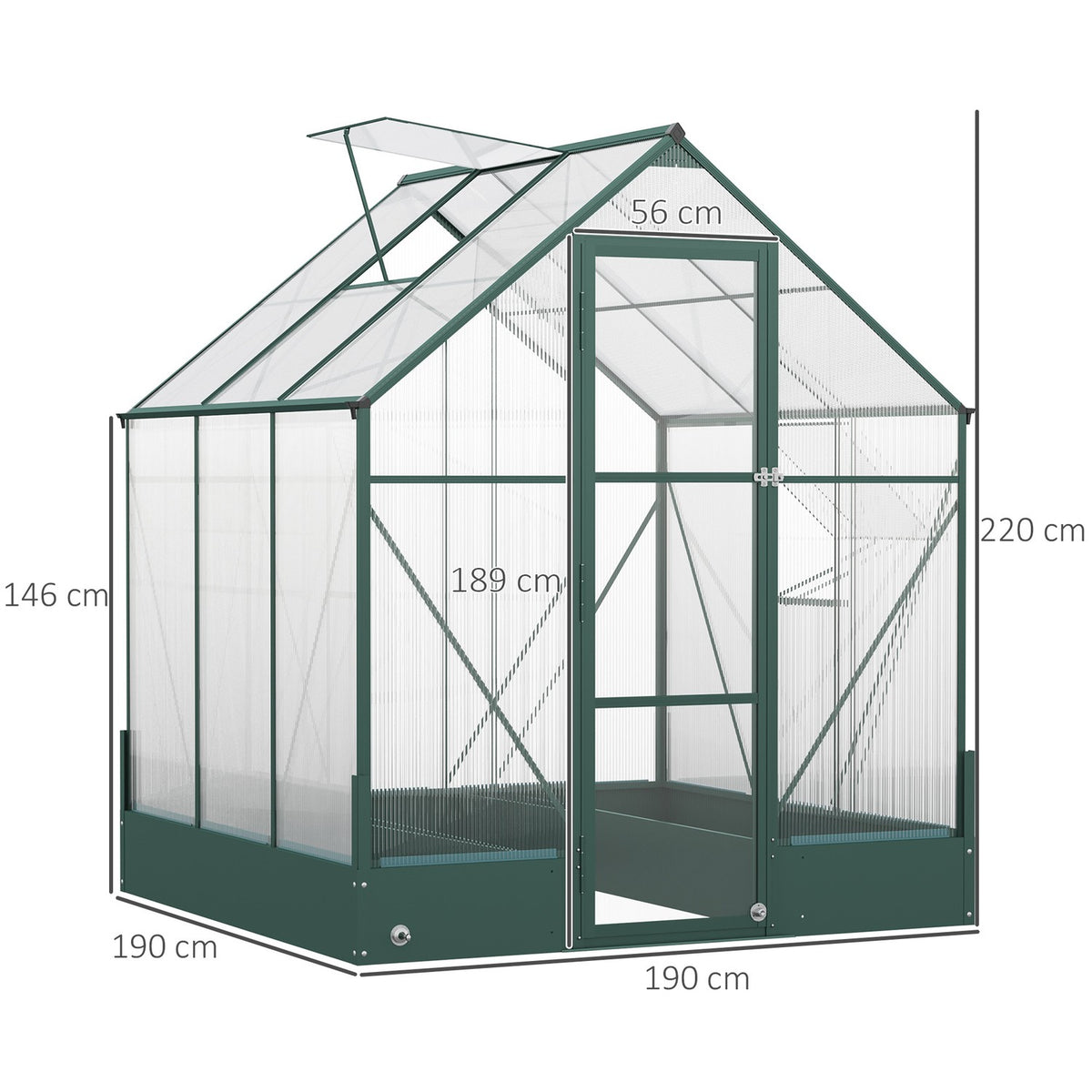 Greenhouse for the garden, versatile as a greenhouse, tomato house, cold frame and plant house, aluminum, transparent + green