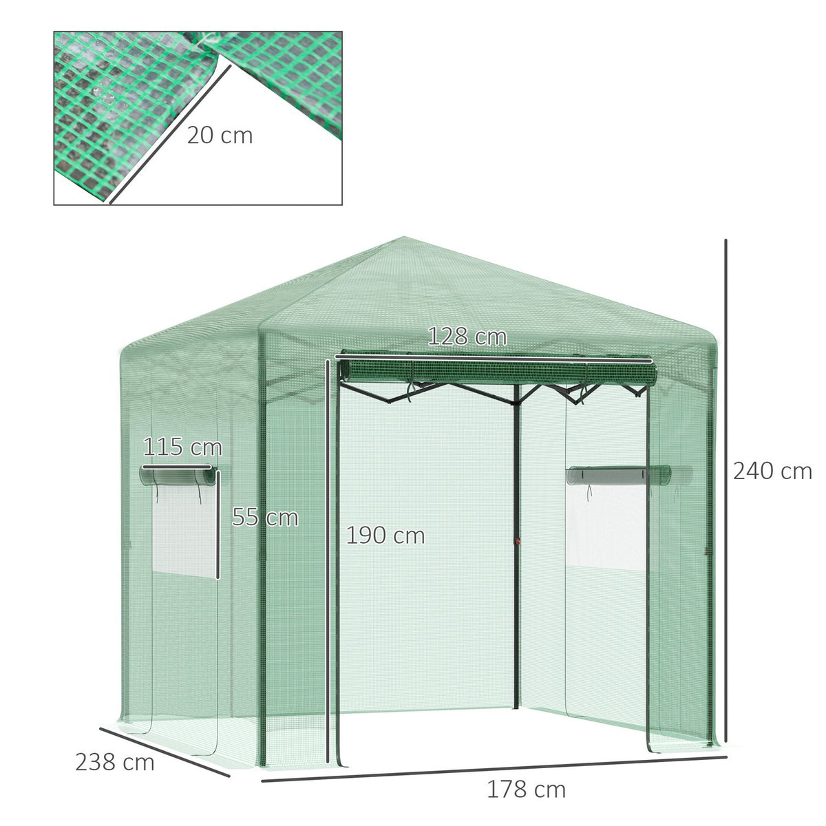 Greenhouse greenhouse tomato house with door and window for rolling up, PE steel dark green 238 x 178 x 240 cm for optimal plant cultivation