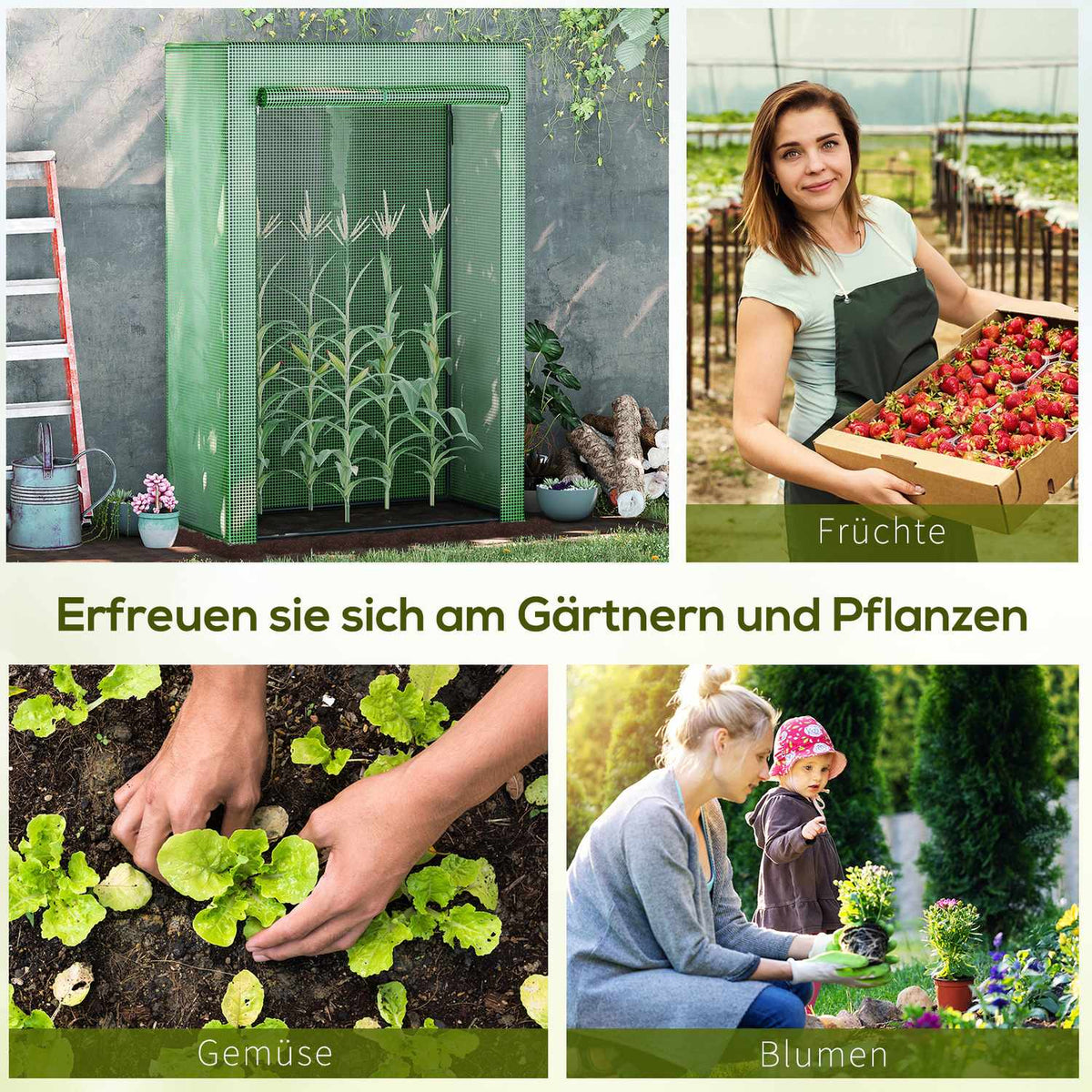 Greenhouse greenhouse with roll-up door 100x50x150cm made of steel and plastic in green for plant care and cultivation