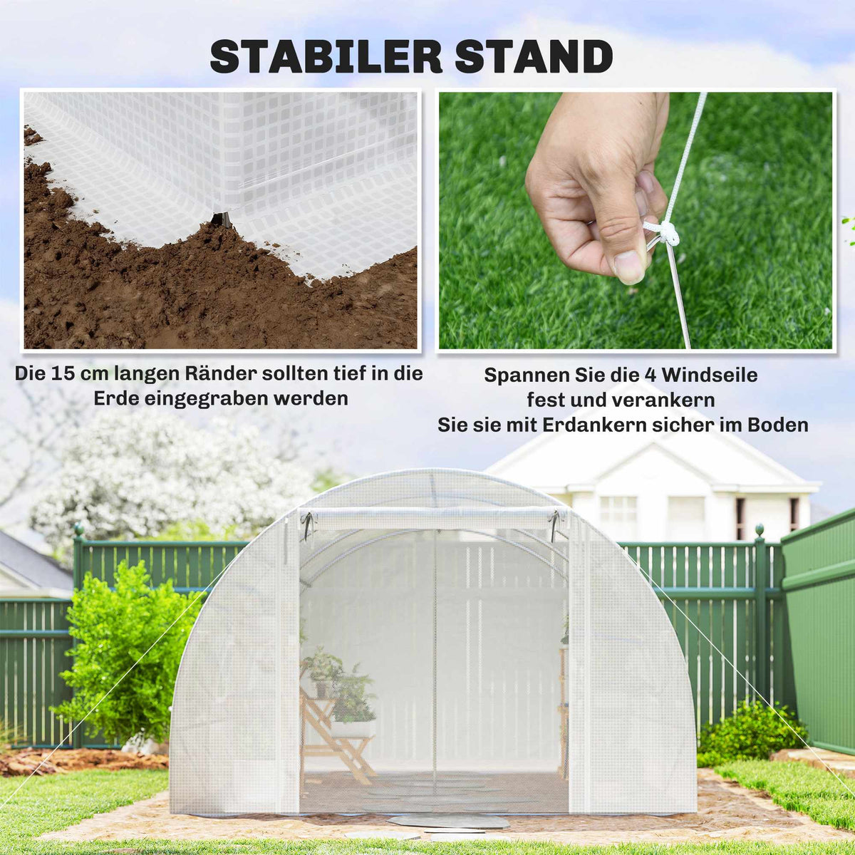 Greenhouse with PE Cover, Mesh Door, Support Rods, White