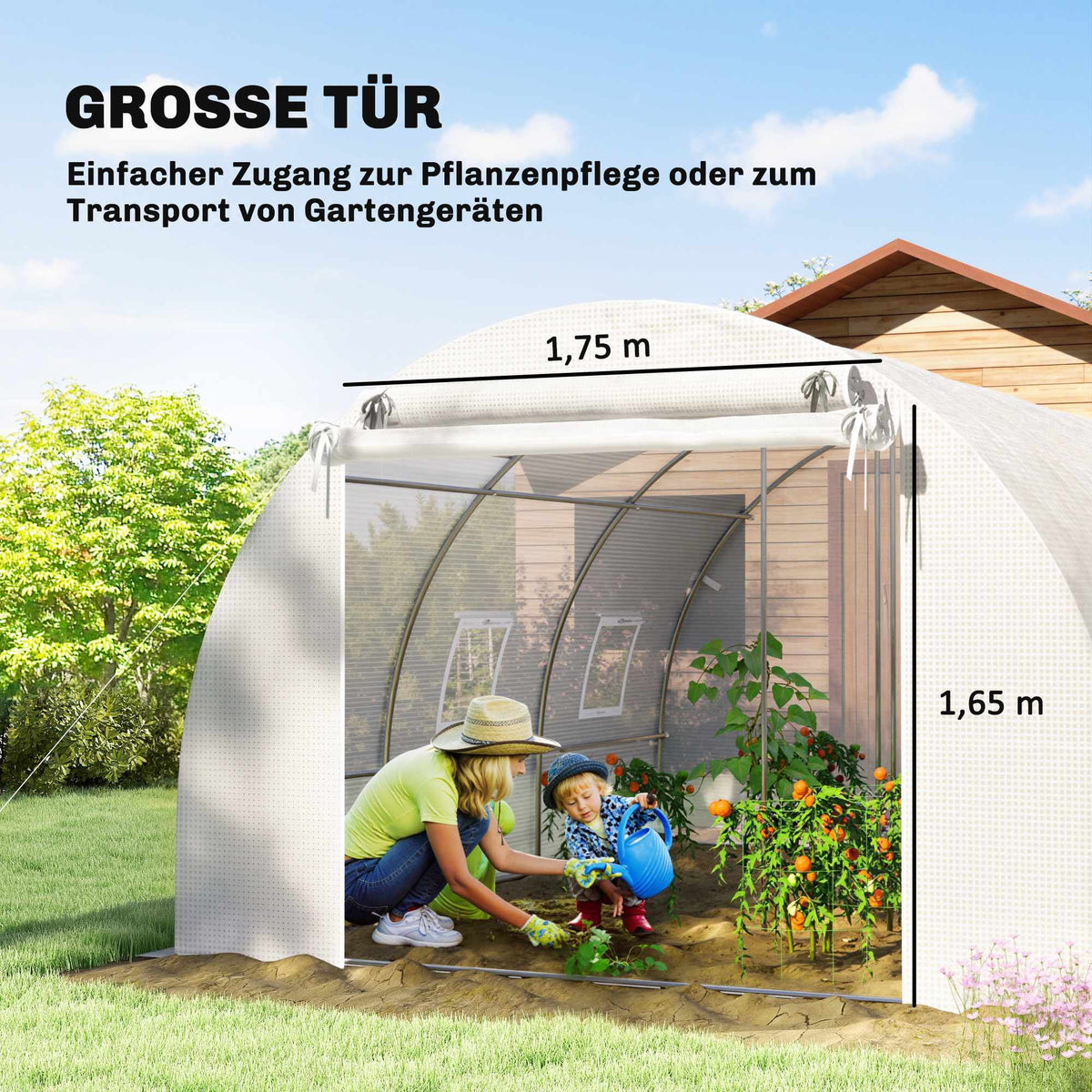 Greenhouse with PE Cover, Mesh Door, Support Rods, White