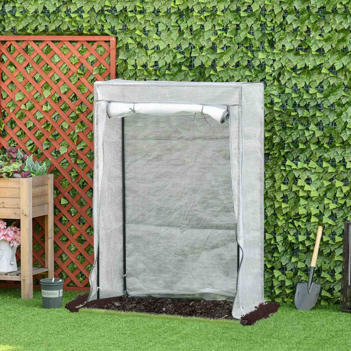 Greenhouse with PE grid film, door, winterproof steel film greenhouse, greenhouse for balcony, garden, tomato house 101 x 50 x 150 cm, tomato greenhouse for tomatoes, vegetables, flowers, white