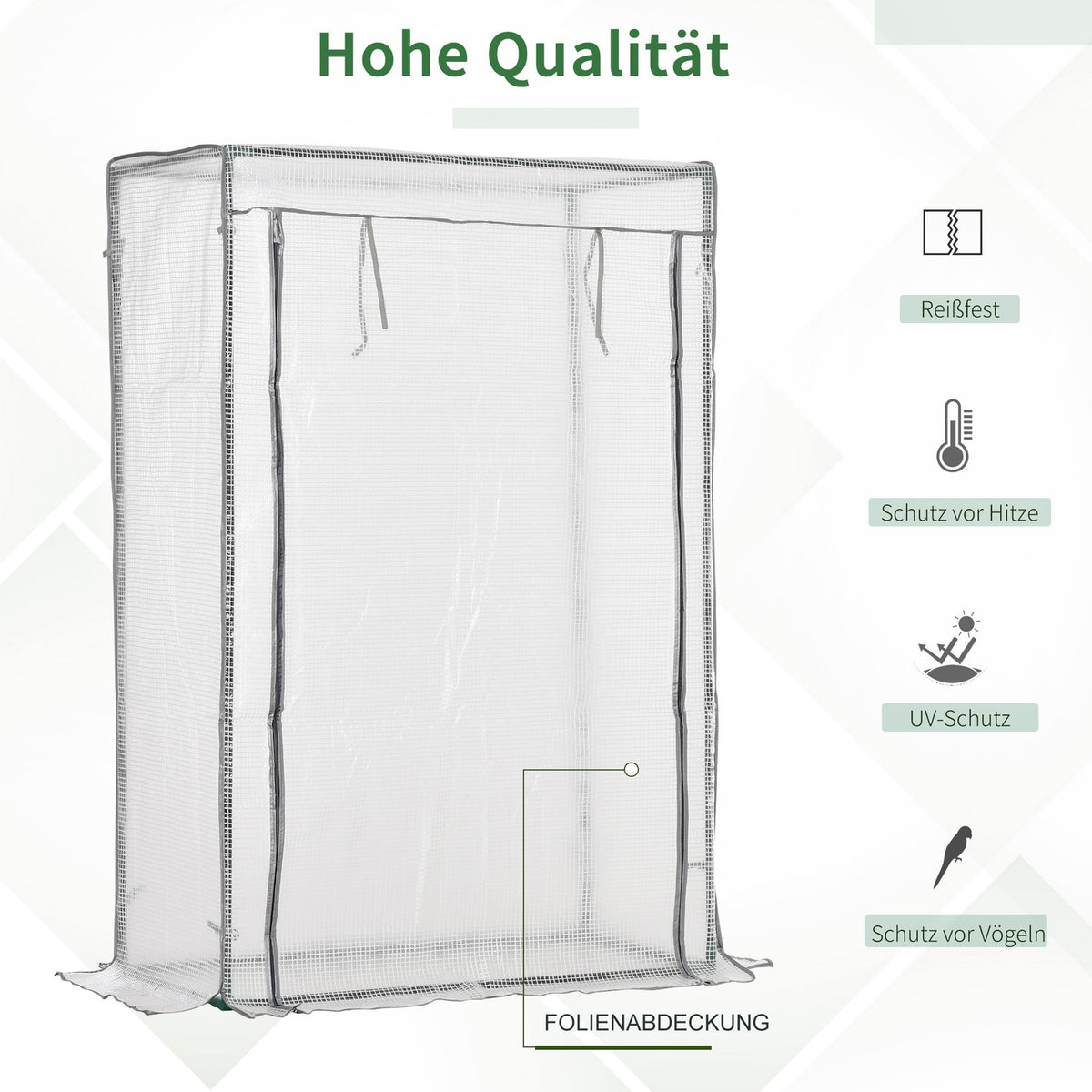 Greenhouse with PE grid film, door, winterproof steel film greenhouse, greenhouse for balcony, garden, tomato house 101 x 50 x 150 cm, tomato greenhouse for tomatoes, vegetables, flowers, white