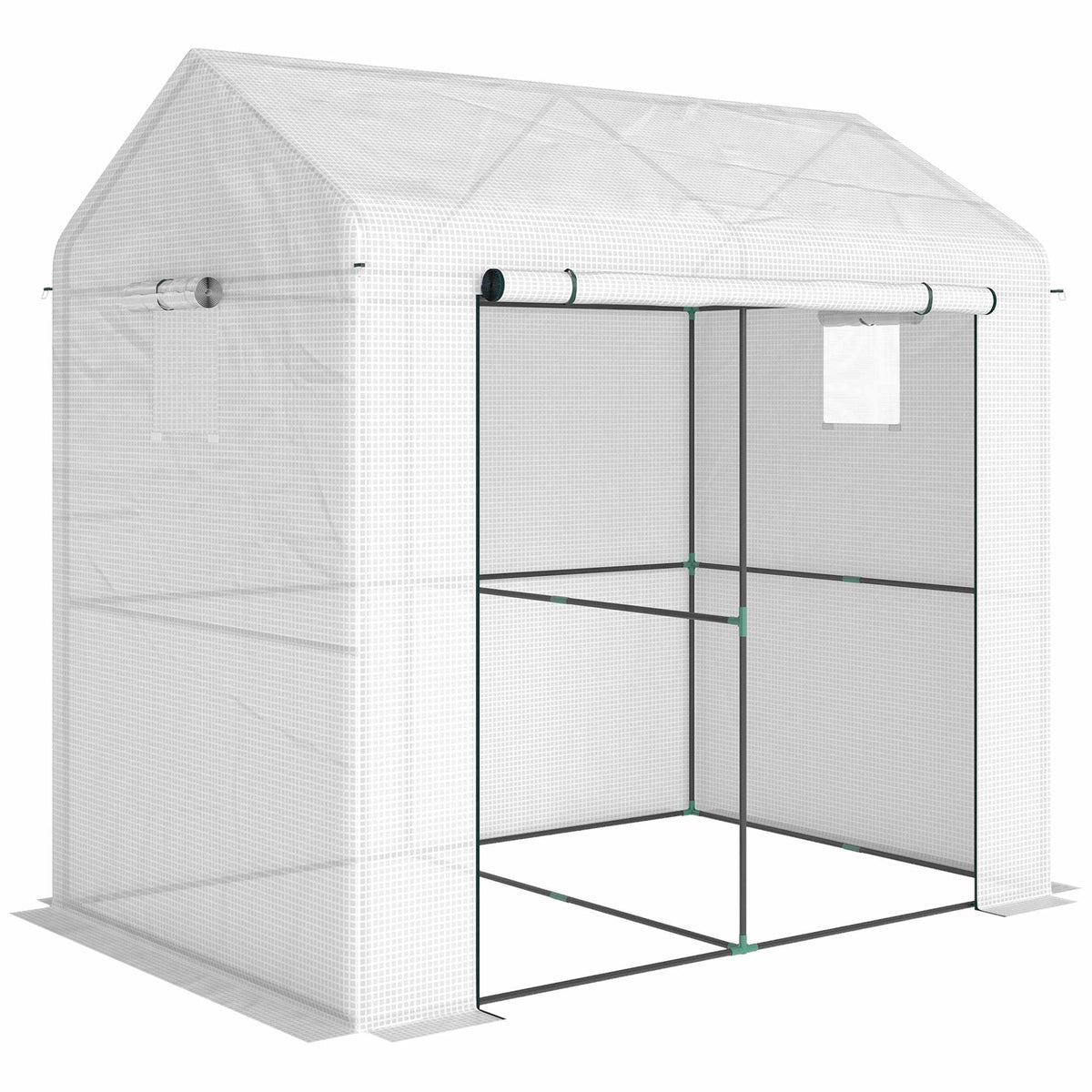 Greenhouse with Roll-Up Door, 200x200x140 cm, White/Green
