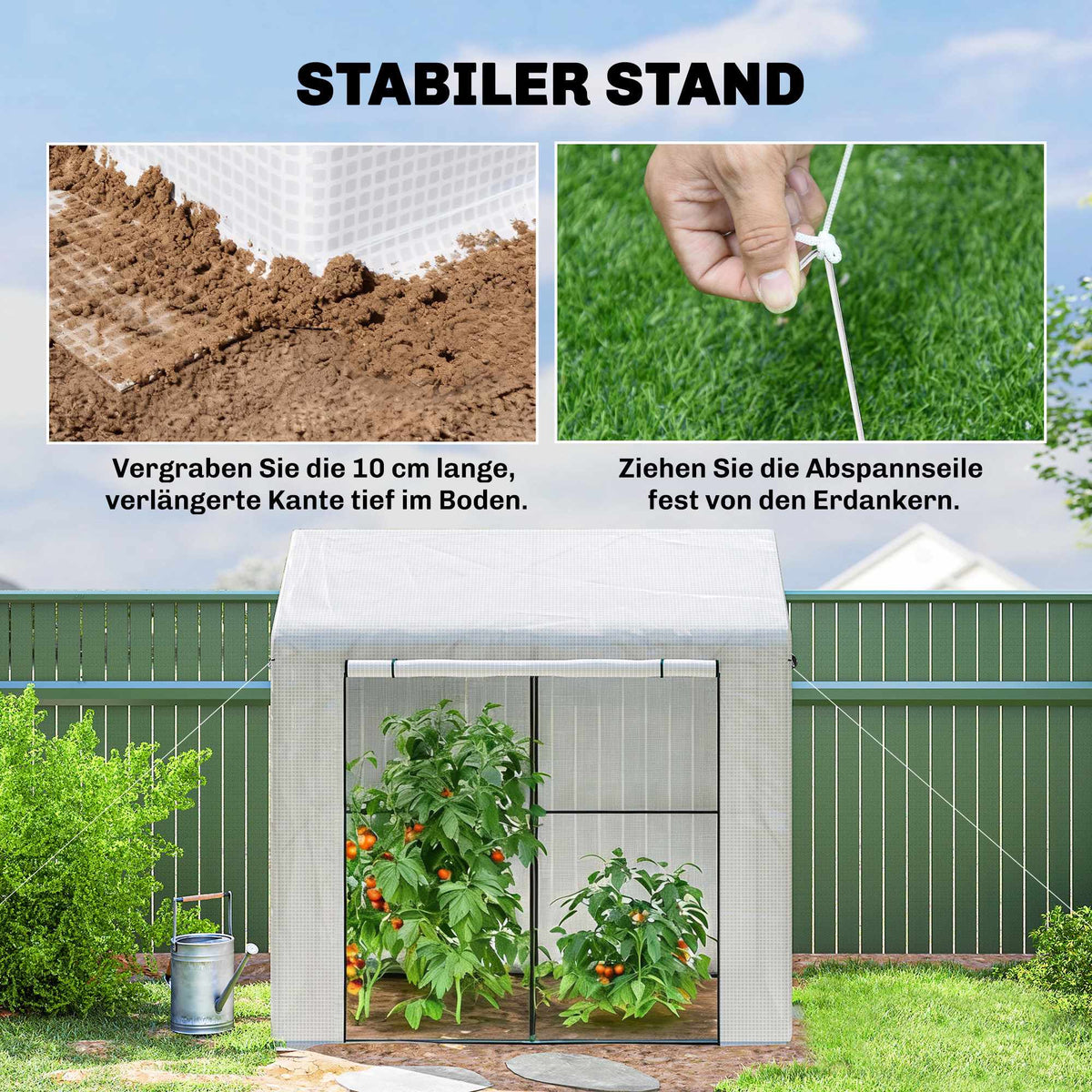 Greenhouse with Roll-Up Door, 200x200x140 cm, White/Green
