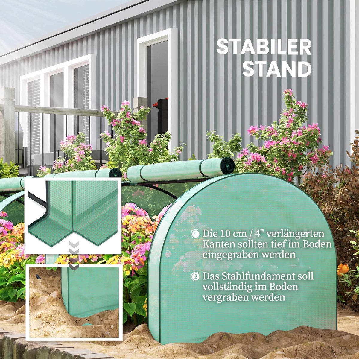 Greenhouse with Roll-Up Zipper Doors, 350 x 100 x 80 cm