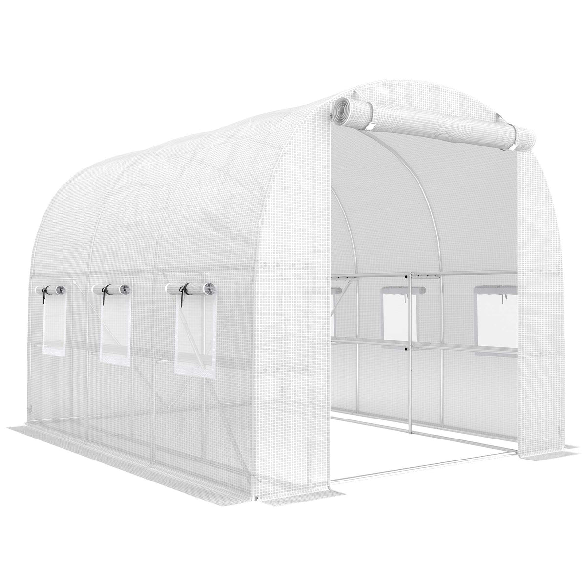 Greenhouse with Shelves, Roll-Up Door, 6 Mesh Windows