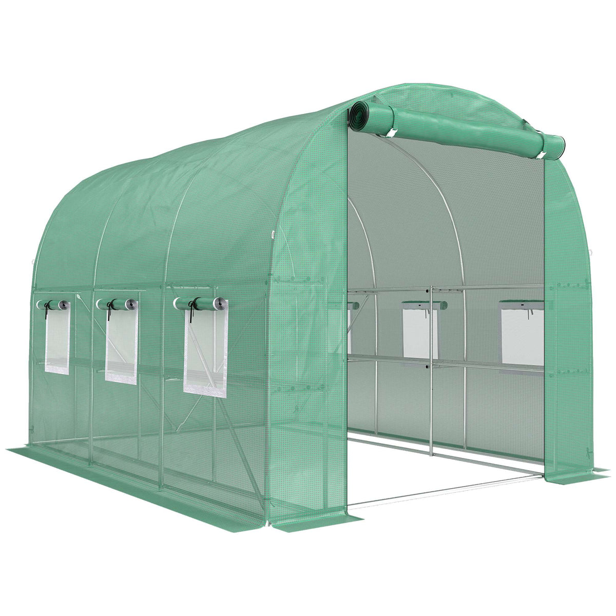 Greenhouse with Shelves, Roll-Up Door, 6 Mesh Windows