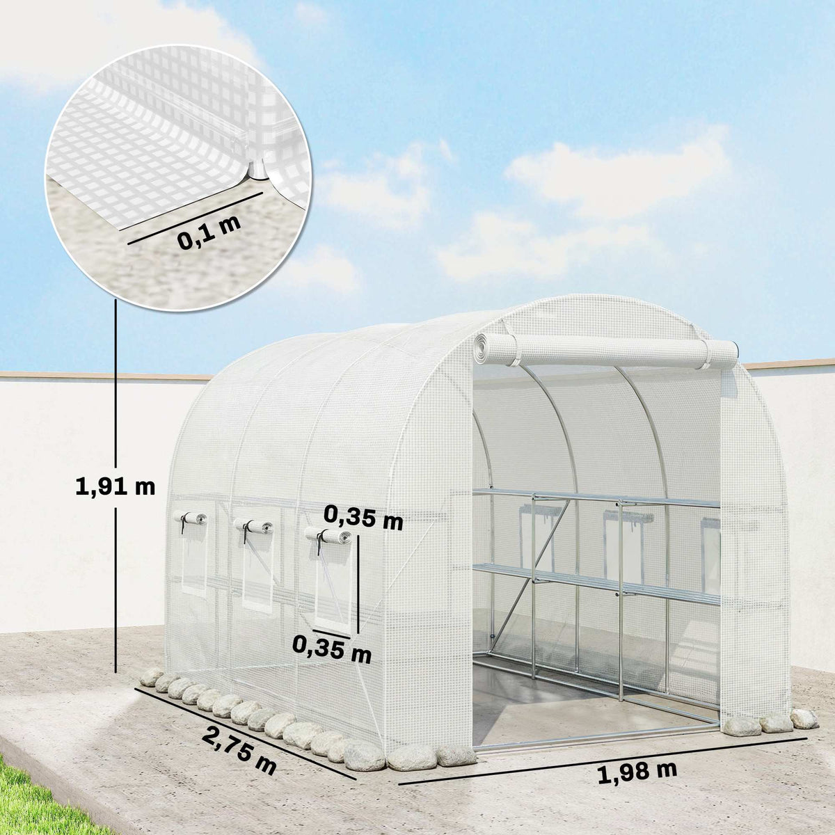 Greenhouse with Shelves, Roll-Up Door, 6 Mesh Windows