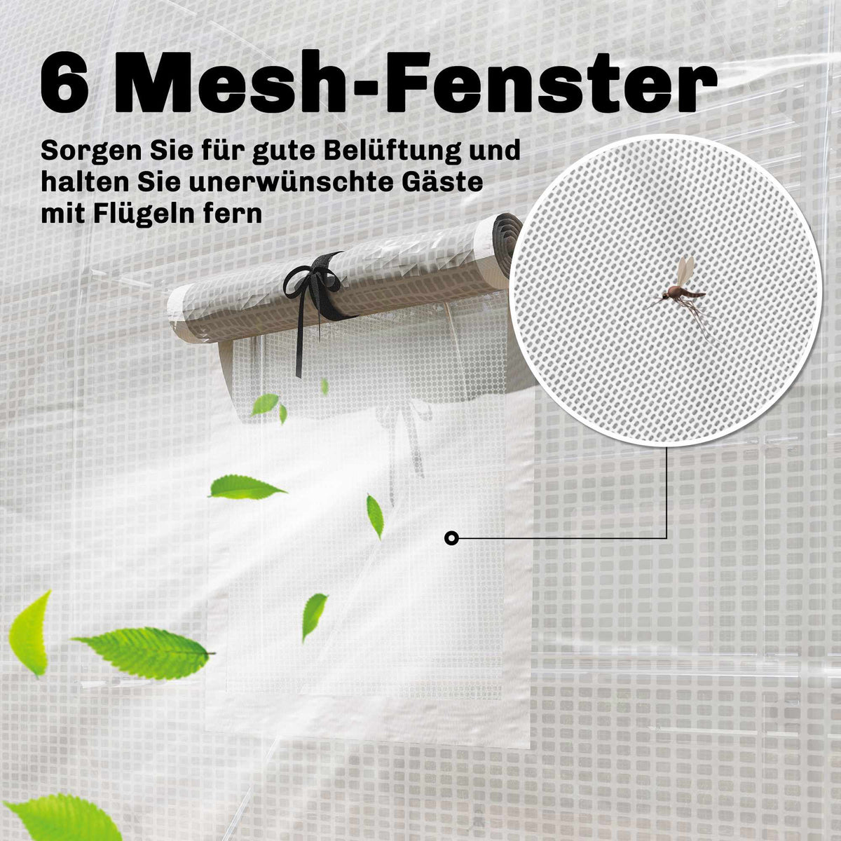 Greenhouse with Shelves, Roll-Up Door, 6 Mesh Windows