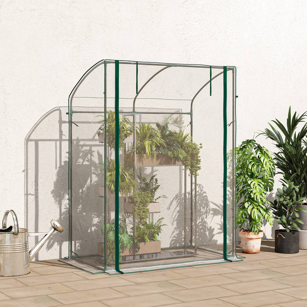 Greenhouse with door, curved roof, winterproof, foil greenhouse made of steel, greenhouse for balcony, garden, tomato house 128 x 70 x 170 cm, tomato greenhouse for tomatoes, flowers, transparent