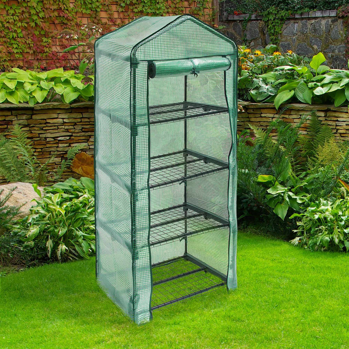 Greenhouse with net-reinforced PE foil