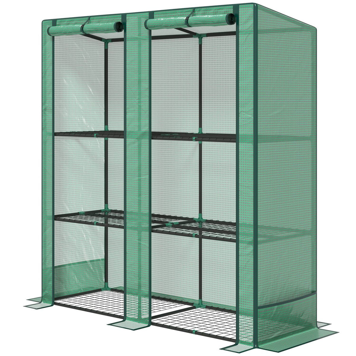 Greenhouse with pent roof, double door, shelves, winterproof foil greenhouse made of steel, greenhouse for balcony, garden, tomato house 144 x 48 x 152 cm, tomato greenhouse for tomatoes, vegetables, green