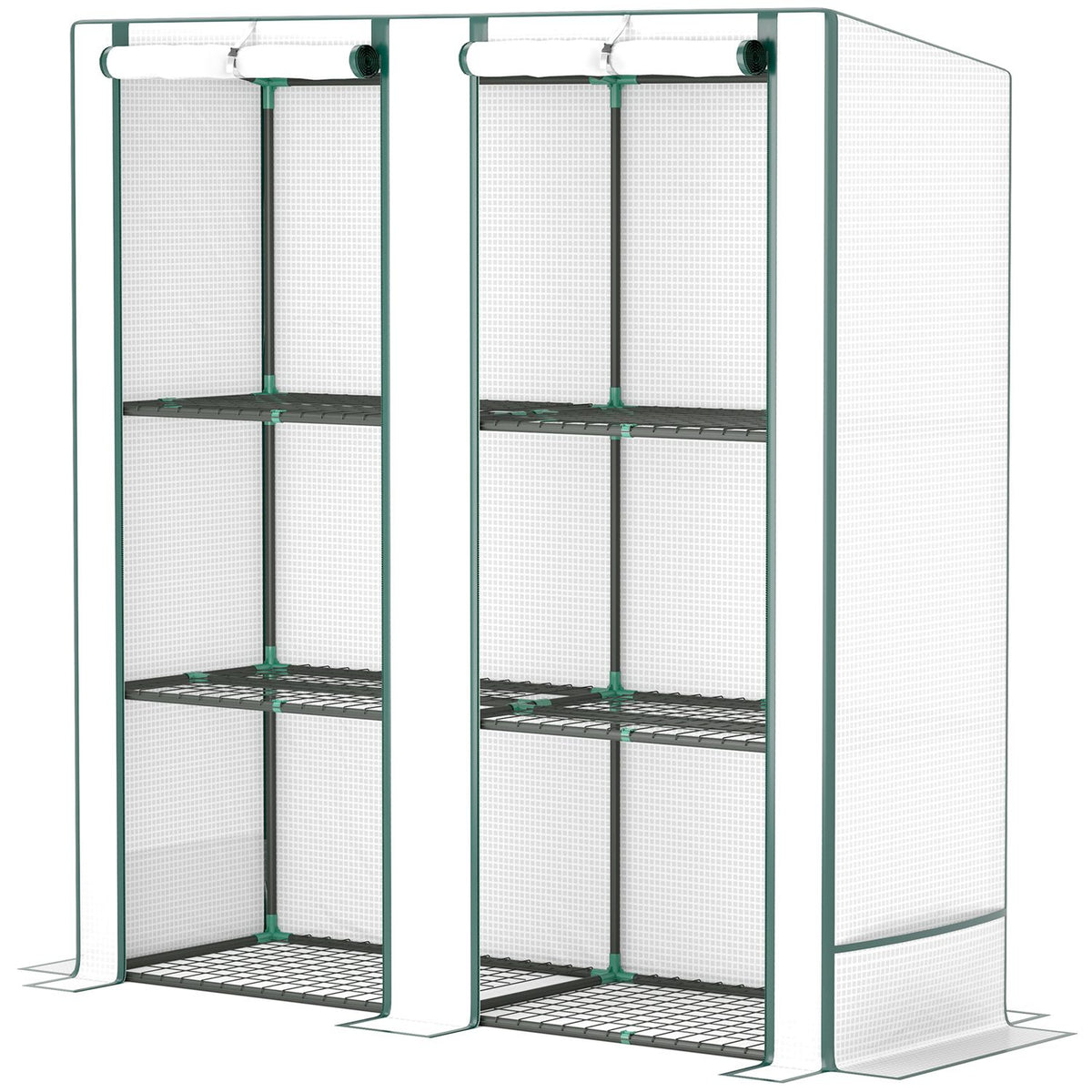 Greenhouse with pent roof, double door, shelves, winterproof foil greenhouse made of steel, greenhouse for balcony, garden, tomato house 144 x 48 x 152 cm, tomato greenhouse for tomatoes, vegetables, white