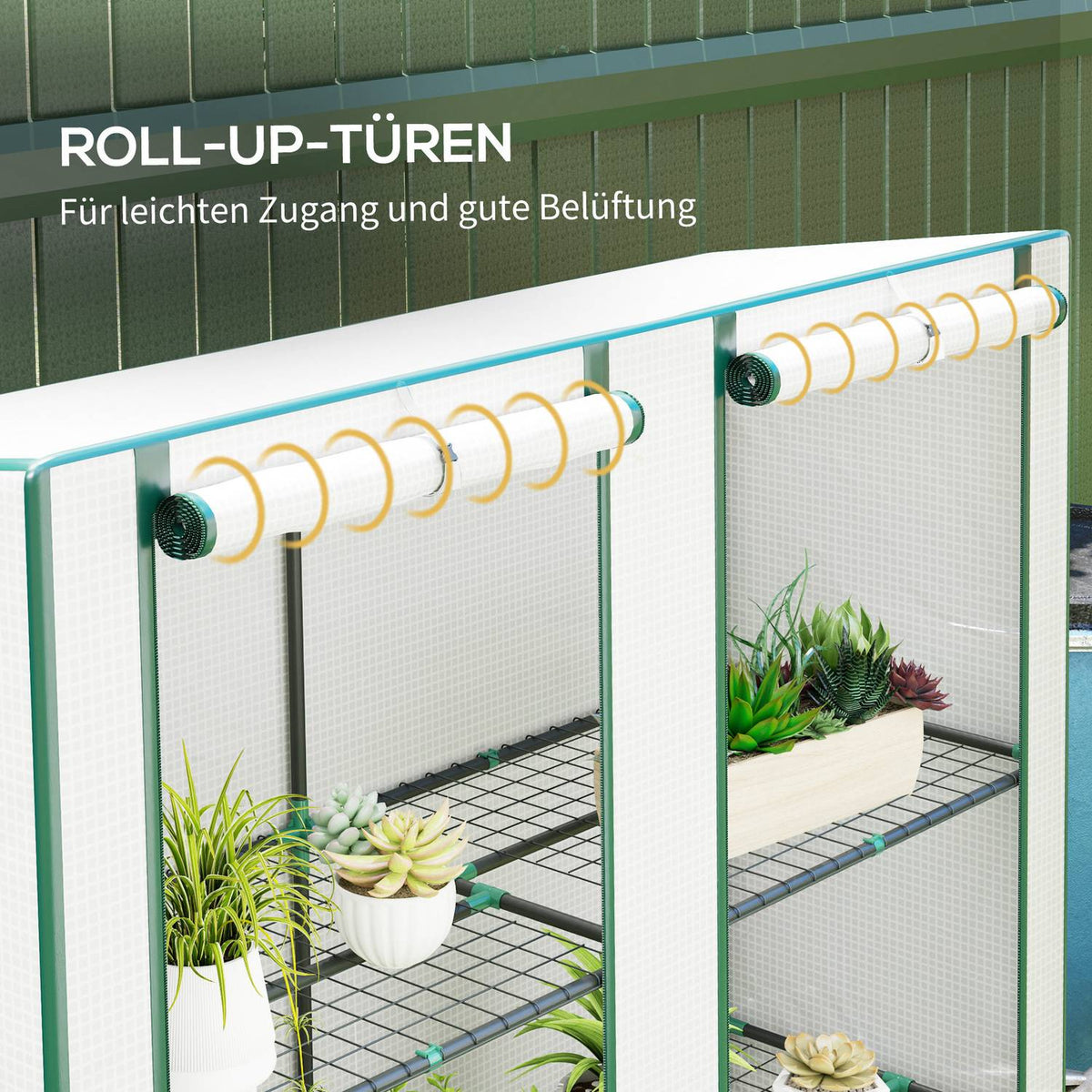 Greenhouse with pent roof, double door, shelves, winterproof foil greenhouse made of steel, greenhouse for balcony, garden, tomato house 144 x 48 x 152 cm, tomato greenhouse for tomatoes, vegetables, white