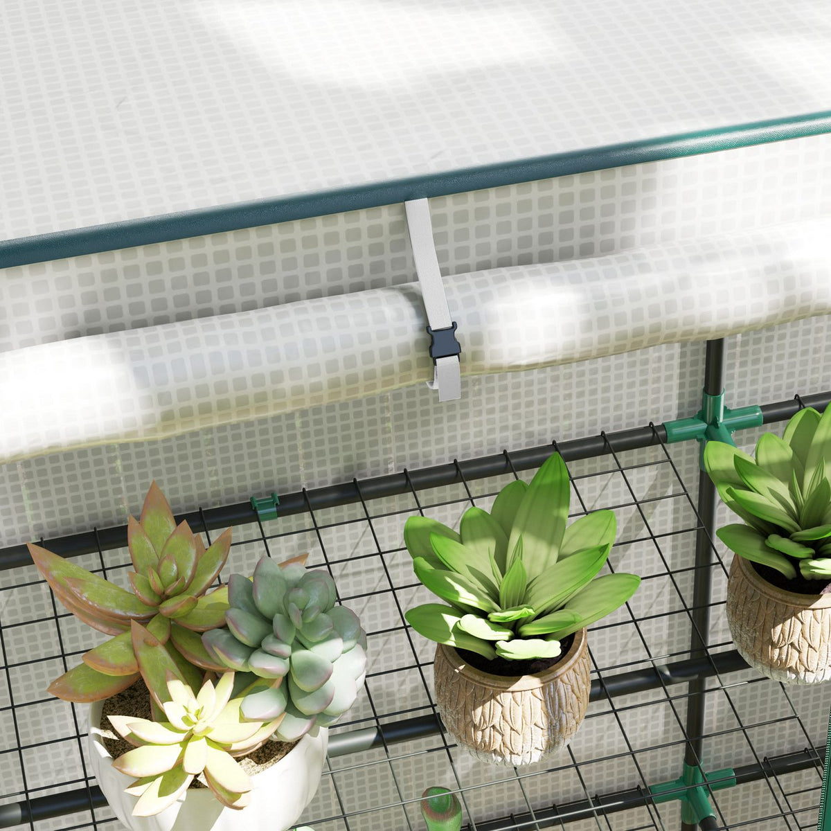 Greenhouse with pent roof, double door, shelves, winterproof foil greenhouse made of steel, greenhouse for balcony, garden, tomato house 144 x 48 x 152 cm, tomato greenhouse for tomatoes, vegetables, white