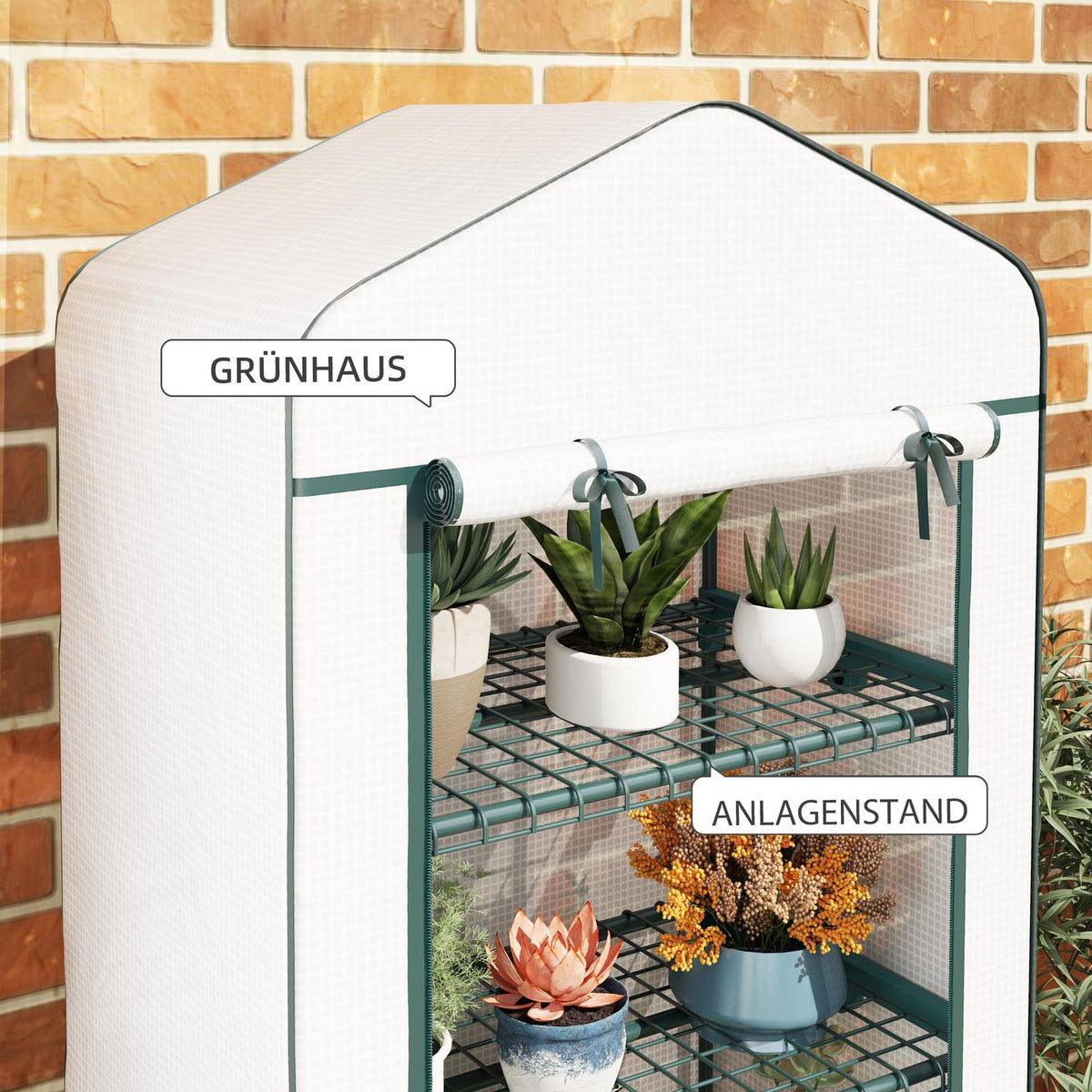 Greenhouse with roller, shelves, winterproof foil greenhouse made of steel, greenhouse for balcony, garden, tomato house 69 x 50 x 165 cm, tomato greenhouse for tomatoes, flowers, plants, white