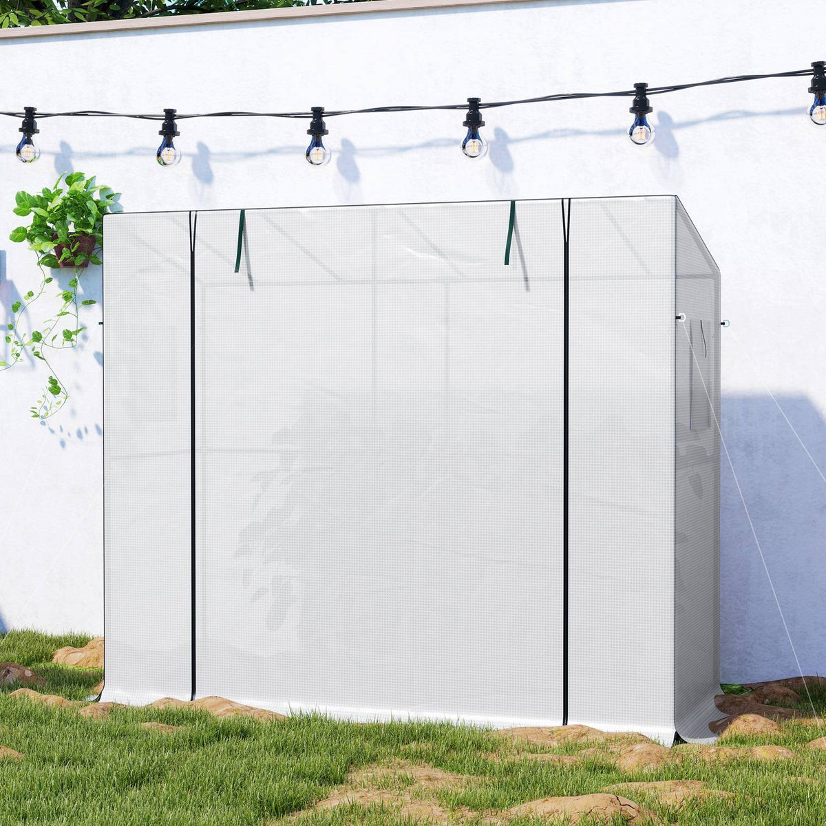 Greenhouse with rolling door, 2 windows, winterproof film greenhouse made of steel, greenhouse for balcony, garden, tomato house with UV protection 200x76x170cm tomato greenhouse for vegetables flowers, white