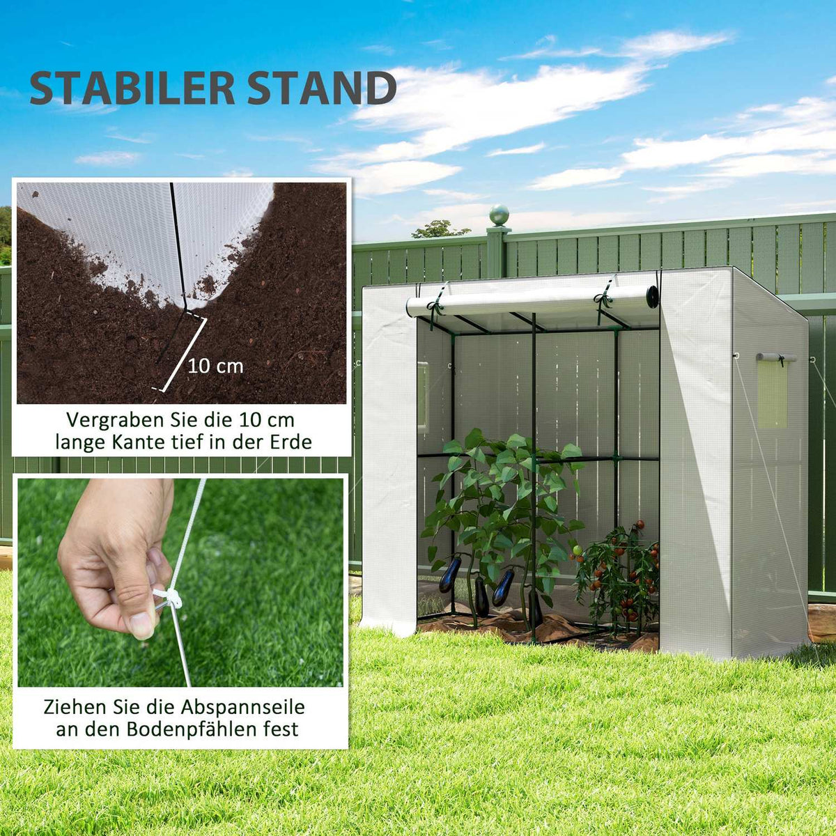 Greenhouse with rolling door, 2 windows, winterproof film greenhouse made of steel, greenhouse for balcony, garden, tomato house with UV protection 200x76x170cm tomato greenhouse for vegetables flowers, white