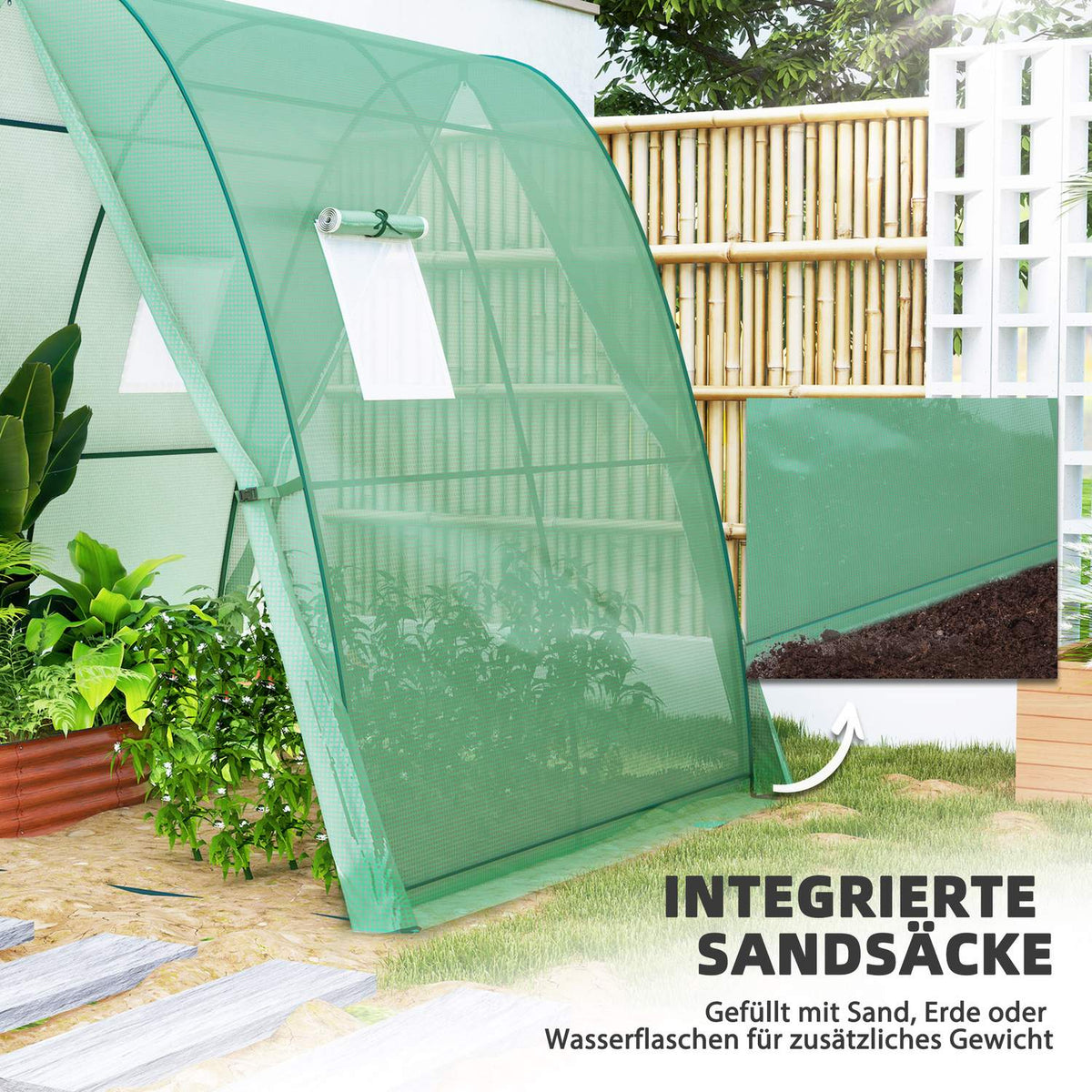 Greenhouse with rolling door, 2 windows, winterproof steel foil greenhouse, greenhouse for balcony, garden, tomato house 180 x 180 x 200 cm, tomato greenhouse for tomatoes, vegetables, flowers, green
