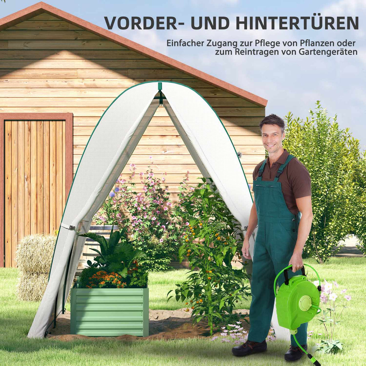 Greenhouse with rolling door, 2 windows, winterproof steel foil greenhouse, greenhouse for balcony, garden, tomato house 180 x 180 x 200 cm, tomato greenhouse for tomatoes, vegetables, flowers, white