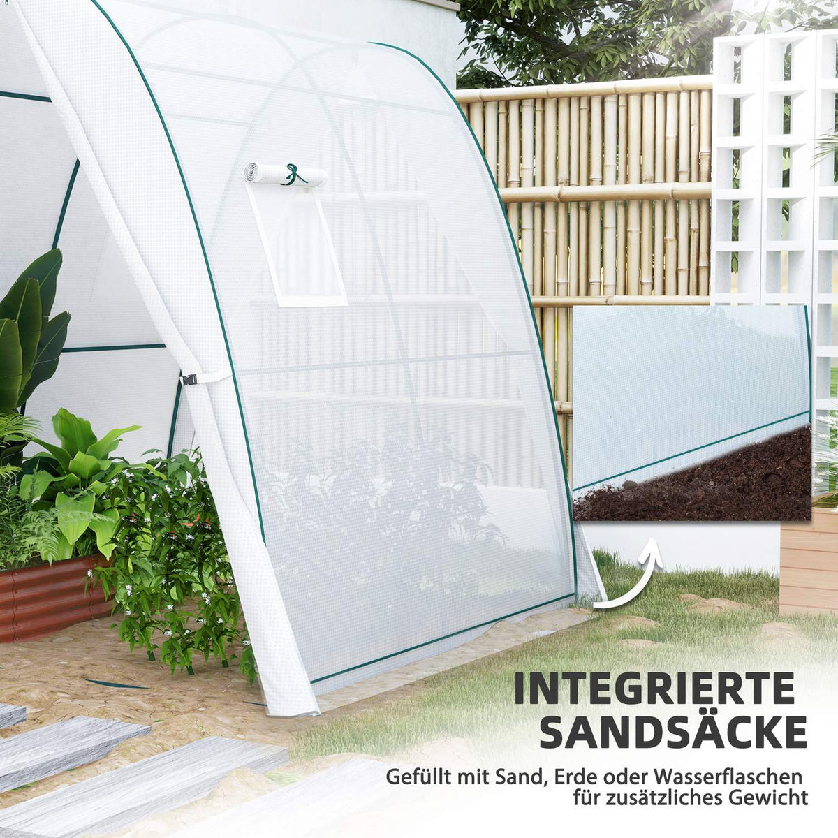 Greenhouse with rolling door, 2 windows, winterproof steel foil greenhouse, greenhouse for balcony, garden, tomato house 180 x 180 x 200 cm, tomato greenhouse for tomatoes, vegetables, flowers, white