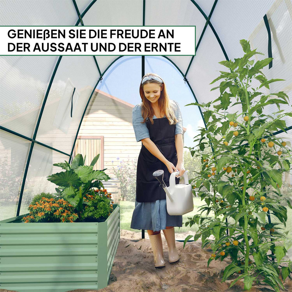 Greenhouse with rolling door, 2 windows, winterproof steel foil greenhouse, greenhouse for balcony, garden, tomato house 180 x 180 x 200 cm, tomato greenhouse for tomatoes, vegetables, flowers, white