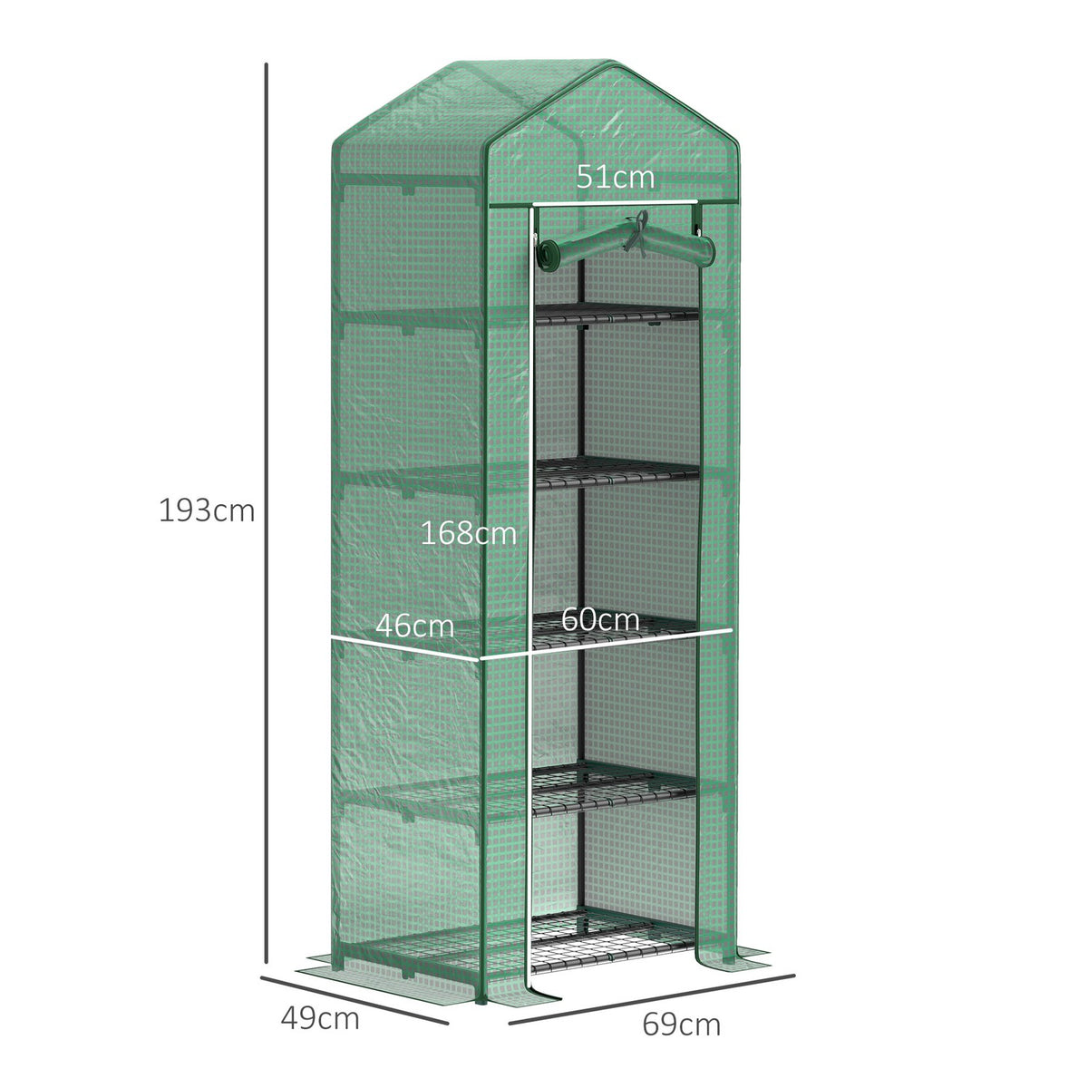 Greenhouse with rolling door, shelves, winterproof foil greenhouse made of steel, greenhouse for balcony, garden, tomato house 69 x 49 x 193 cm, tomato greenhouse for tomatoes, vegetables, flowers, green