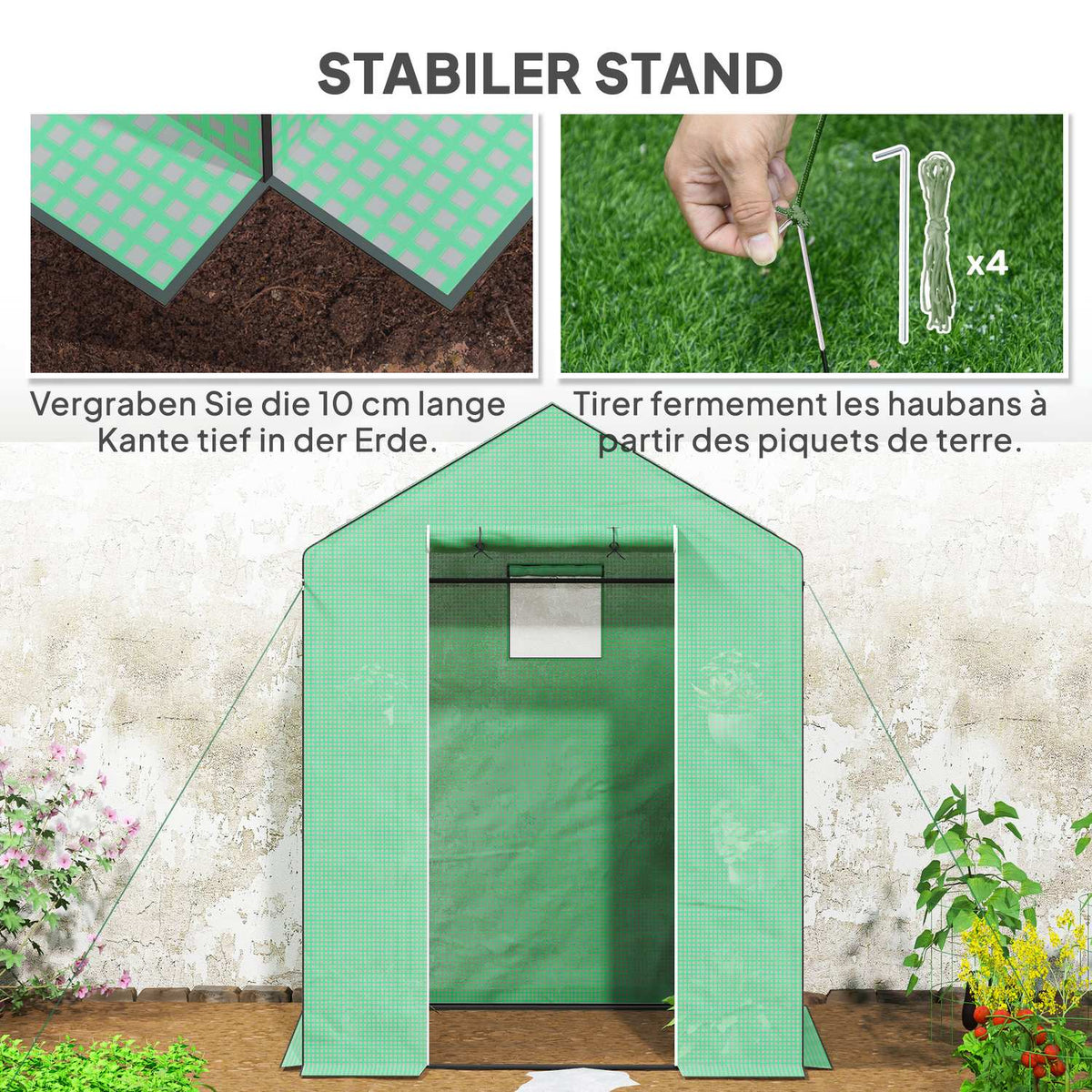 Greenhouse with rolling door, windows, shelves, winterproof steel foil greenhouse, greenhouse for balcony, garden, tomato house 143 x 74 x 190 cm, tomato greenhouse for tomatoes, vegetables, green
