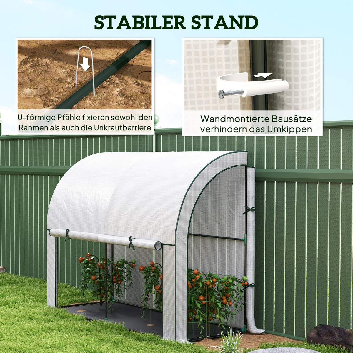 Greenhouse with rolling door, winterproof film greenhouse made of steel, greenhouse for balcony, garden, tomato house with UV protection 200x80x157cm tomato greenhouse for vegetables flowers plants white