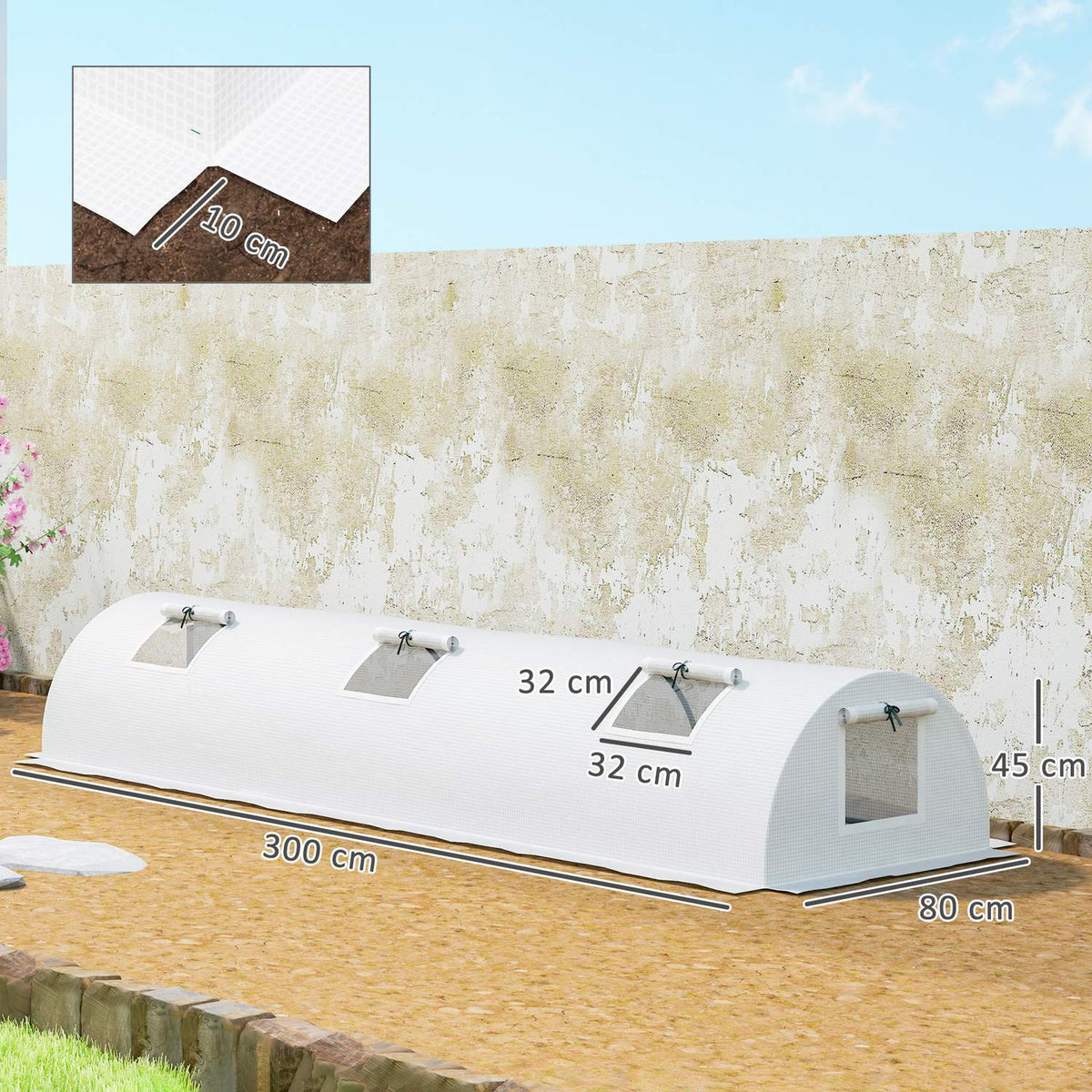 Greenhouse with roll-up window, round roof, winter-proof, foil greenhouse made of steel, water-repellent, greenhouse for balcony, tomato house with UV protection, 300 x 80 x 45 cm, tomato greenhouse for vegetables, green