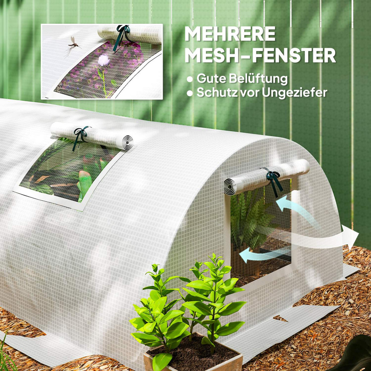 Greenhouse with roll-up window, round roof, winter-proof, foil greenhouse made of steel, water-repellent, greenhouse for balcony, tomato house with UV protection, 300 x 80 x 45 cm, tomato greenhouse for vegetables, green