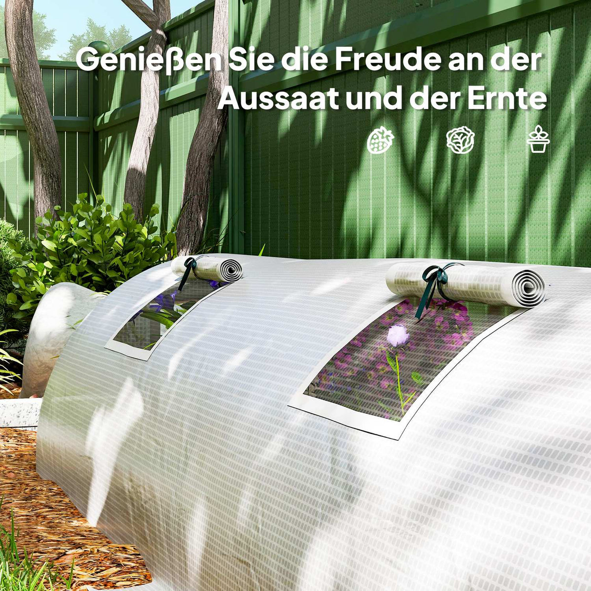 Greenhouse with roll-up window, round roof, winter-proof, foil greenhouse made of steel, water-repellent, greenhouse for balcony, tomato house with UV protection, 300 x 80 x 45 cm, tomato greenhouse for vegetables, green