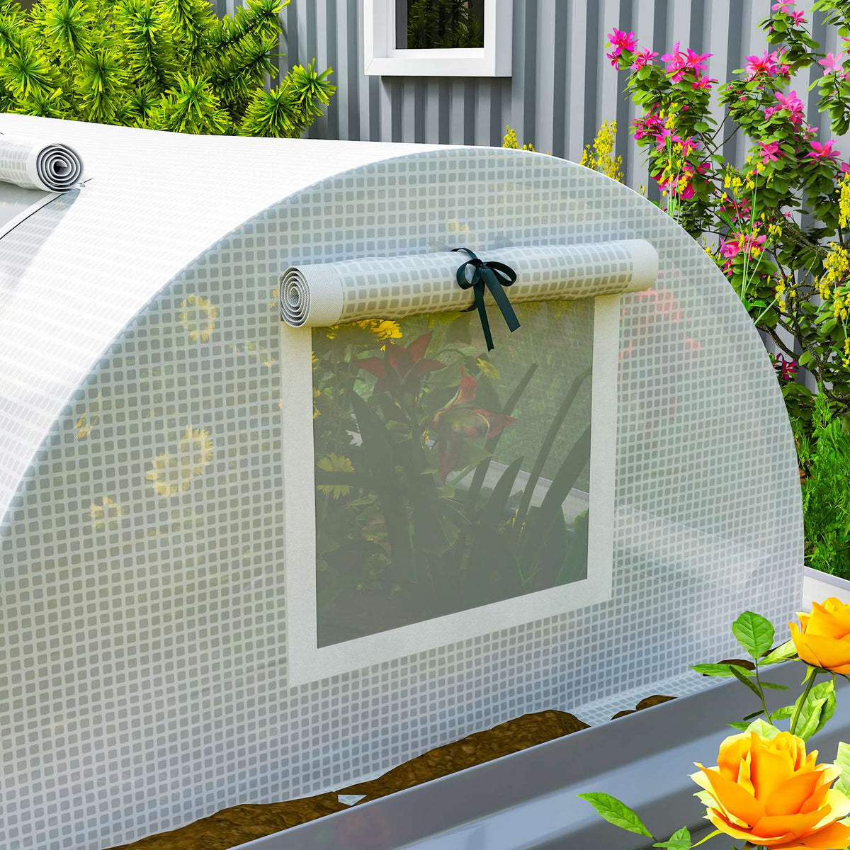 Greenhouse with roll-up window, round roof, winter-proof, foil greenhouse made of steel, water-repellent, greenhouse for balcony, tomato house with UV protection, 300 x 80 x 45 cm, tomato greenhouse for vegetables, green