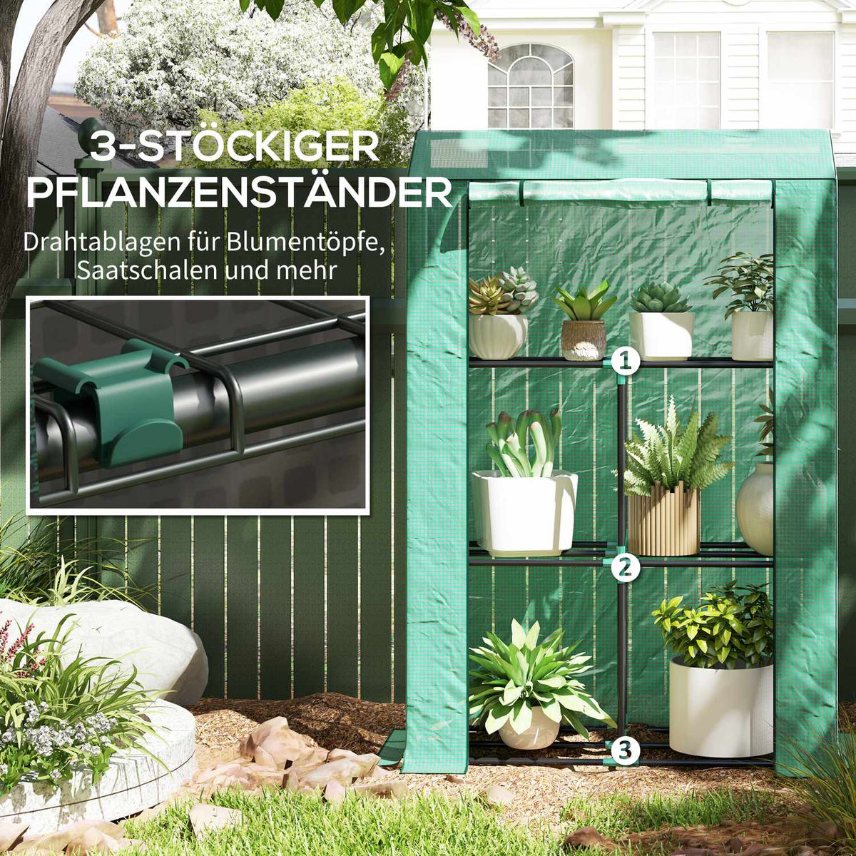 Greenhouse with shelves, roller door, winterproof film greenhouse made of steel, greenhouse for balcony, garden, tomato house with UV protection 100x40x150cm tomato greenhouse for vegetables flowers plants green