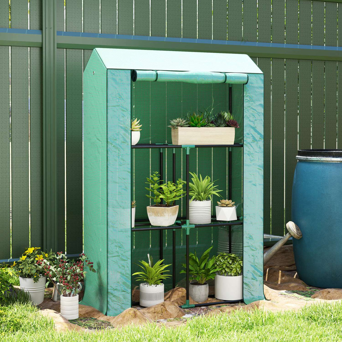 Greenhouse with shelves, roller door, winterproof film greenhouse made of steel, greenhouse for balcony, garden, tomato house with UV protection 100x40x150cm tomato greenhouse for vegetables flowers plants green