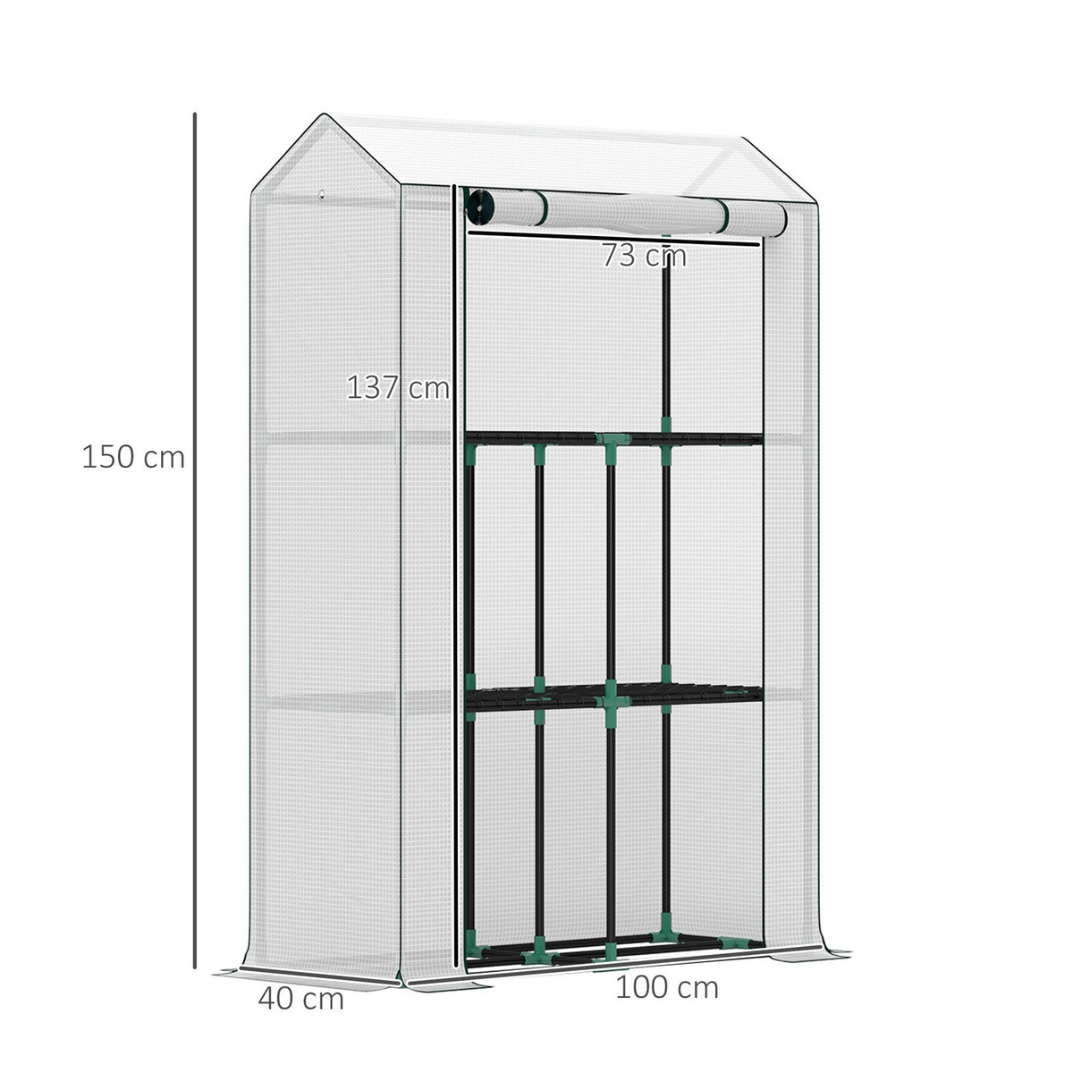 Greenhouse with shelves, roller door, winterproof film greenhouse made of steel, greenhouse for balcony, garden, tomato house with UV protection 100x40x150cm tomato greenhouse for vegetables flowers plants white