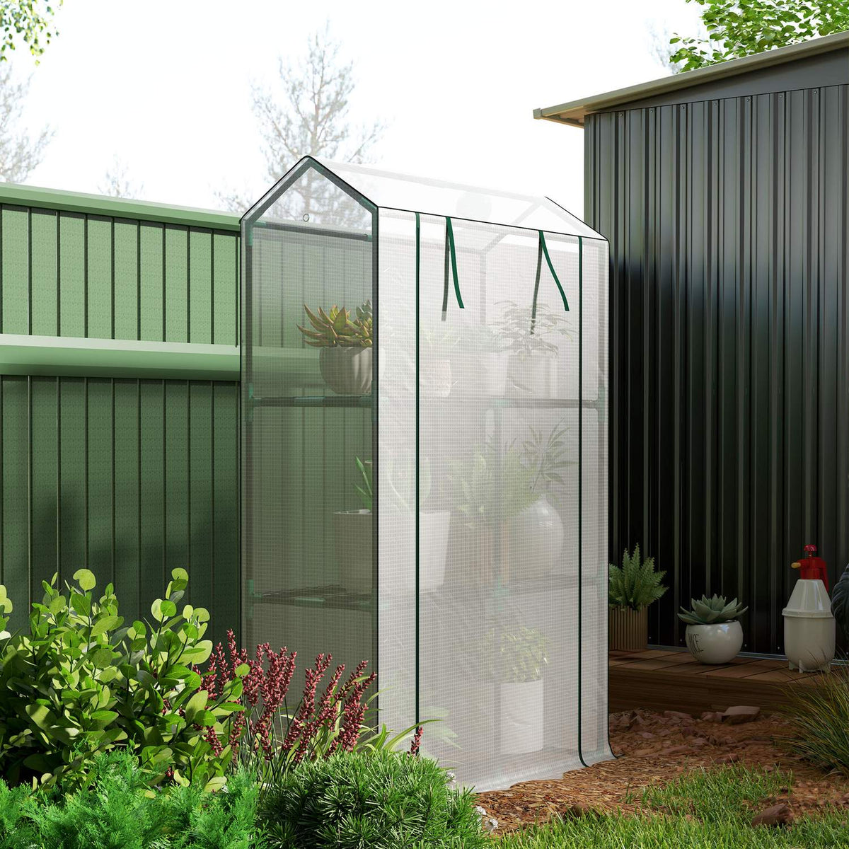 Greenhouse with shelves, roller door, winterproof film greenhouse made of steel, greenhouse for balcony, garden, tomato house with UV protection 100x40x150cm tomato greenhouse for vegetables flowers plants white