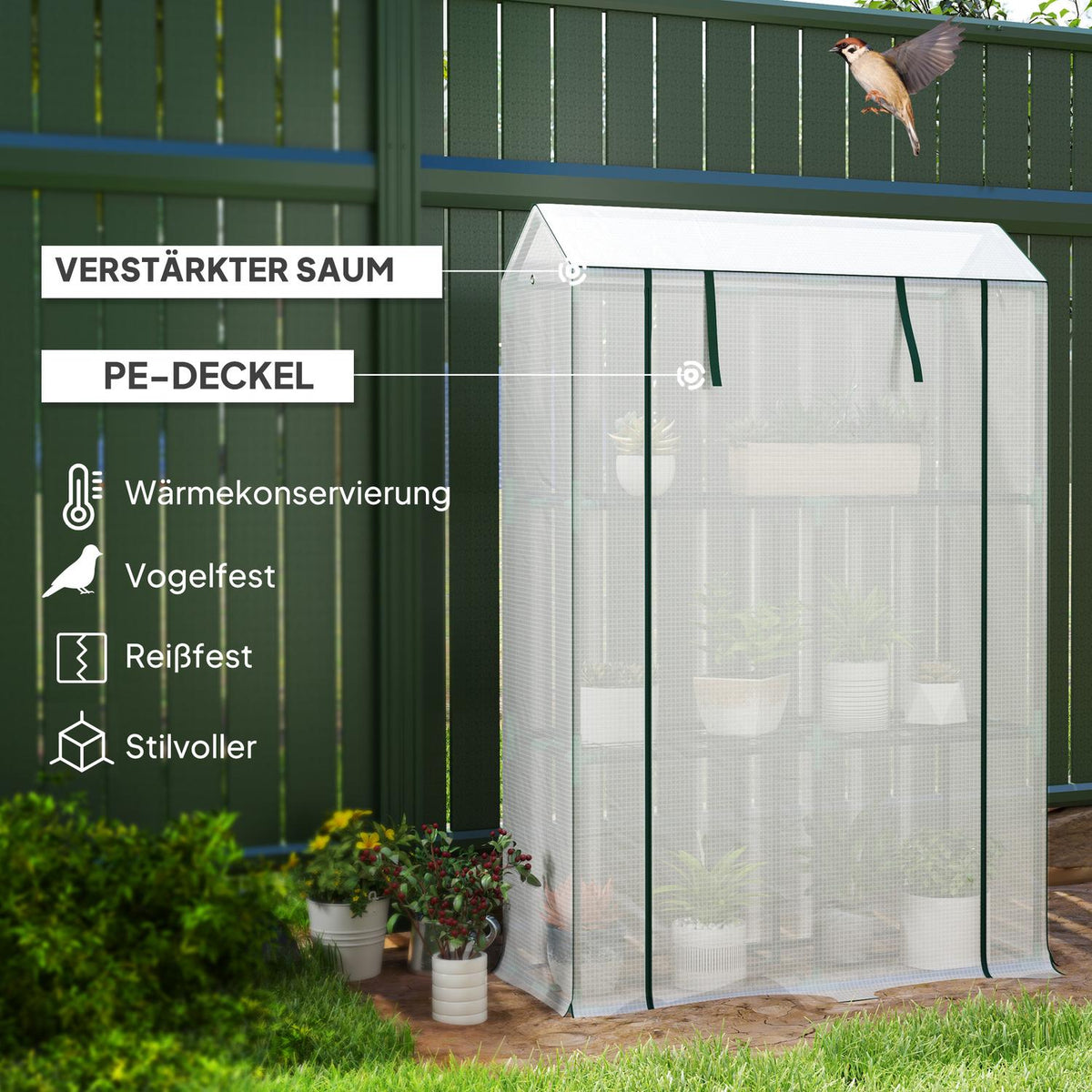 Greenhouse with shelves, roller door, winterproof film greenhouse made of steel, greenhouse for balcony, garden, tomato house with UV protection 100x40x150cm tomato greenhouse for vegetables flowers plants white