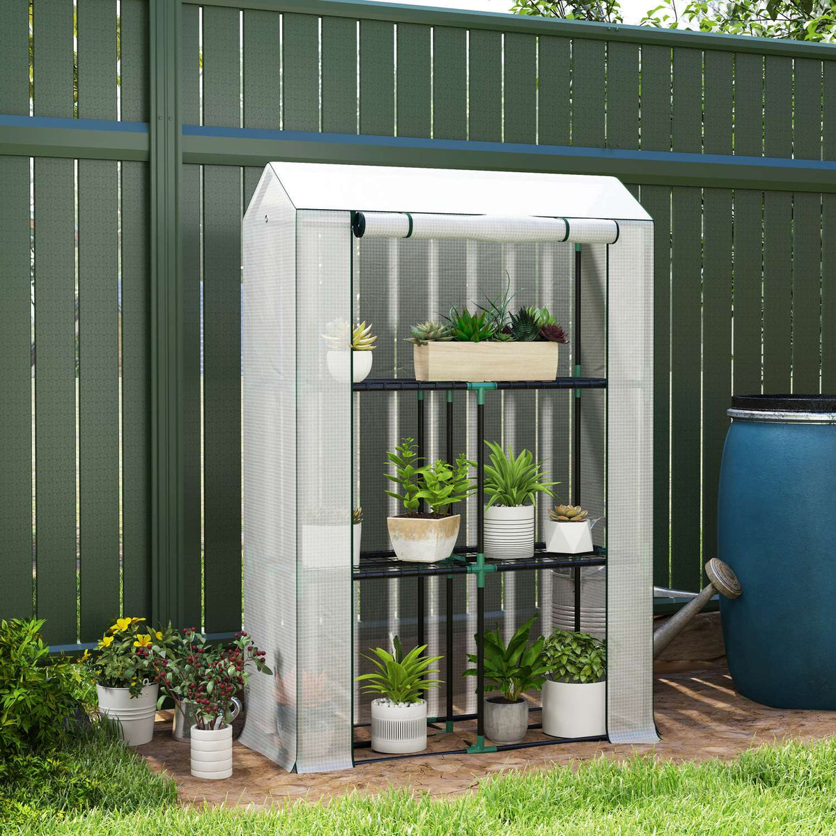 Greenhouse with shelves, roller door, winterproof film greenhouse made of steel, greenhouse for balcony, garden, tomato house with UV protection 100x40x150cm tomato greenhouse for vegetables flowers plants white